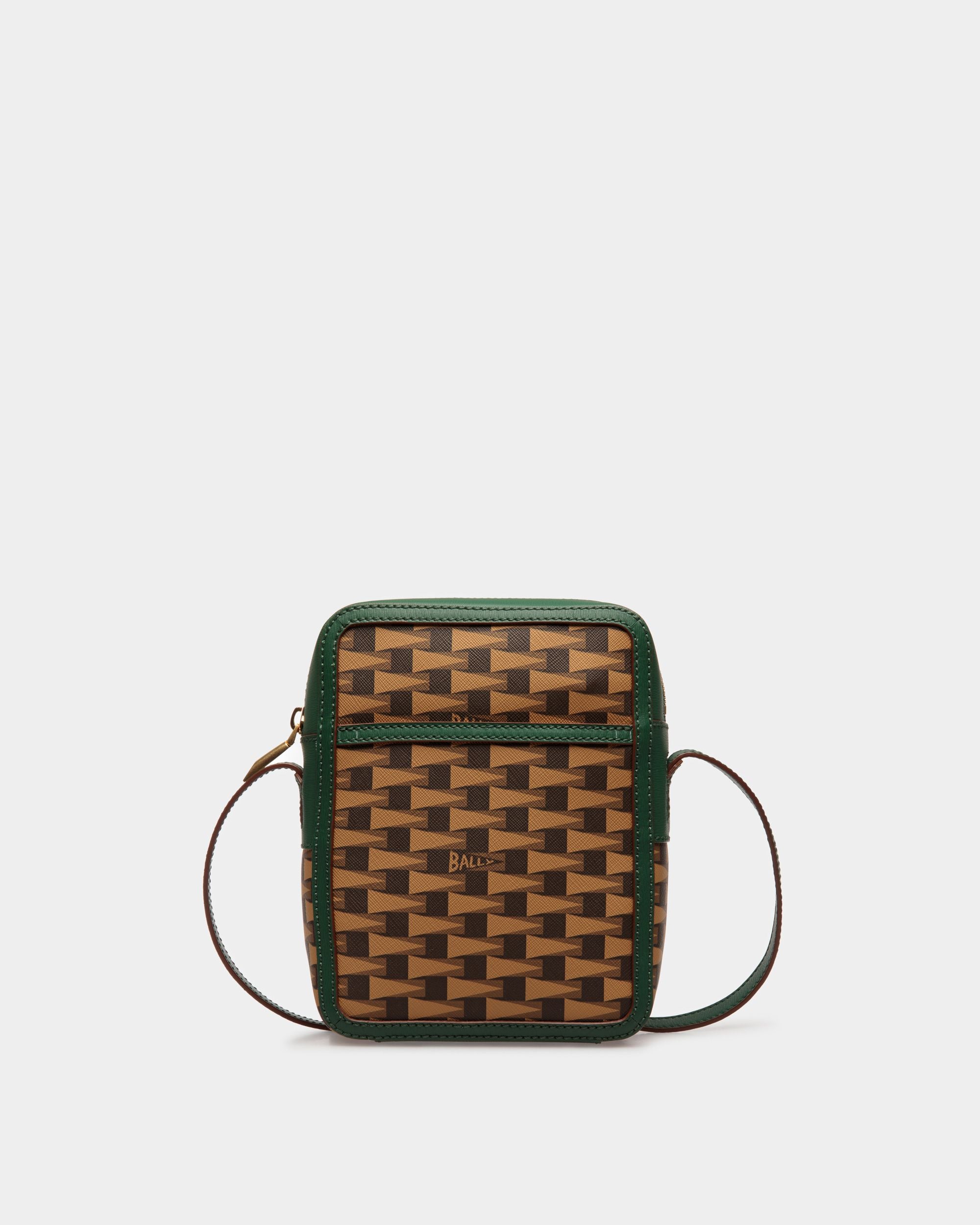 Pennant Cross-Body Bag | Men's Accessories | Brown TPU and Green Leather | Bally | Still Life Front