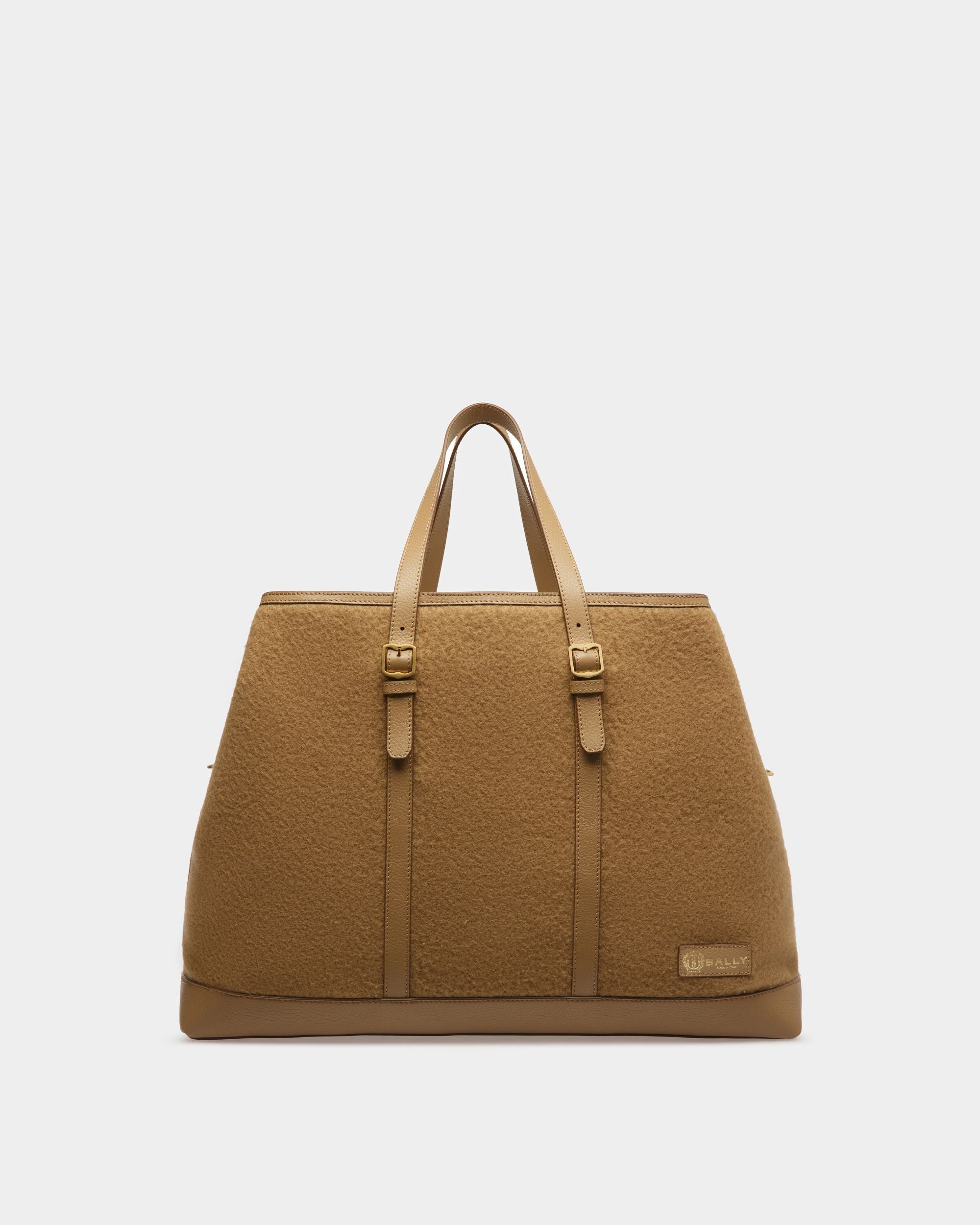 Extra Large 4 Buckles | Men's Tote Bag | Camel Leather And Fabric | Bally | Still Life Front