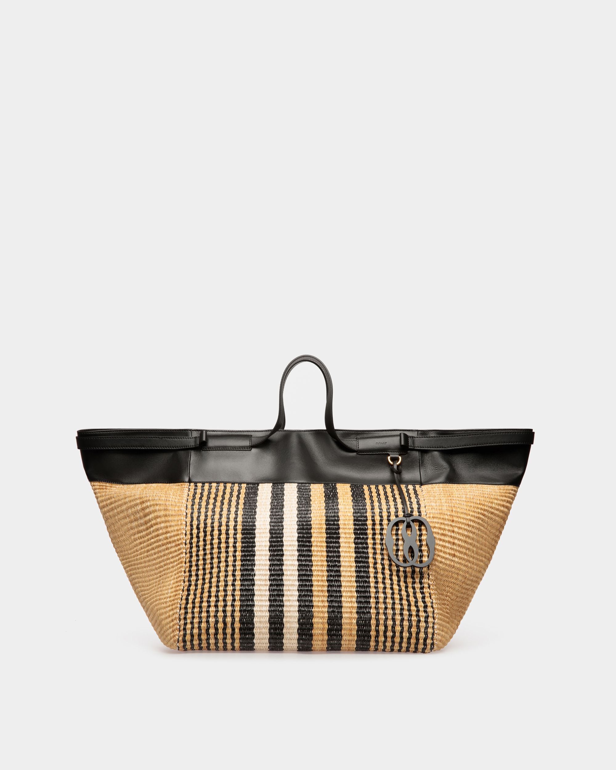 Billboard Tote | Women's Bag | Natural And Black Fabric | Bally | Still Life Front