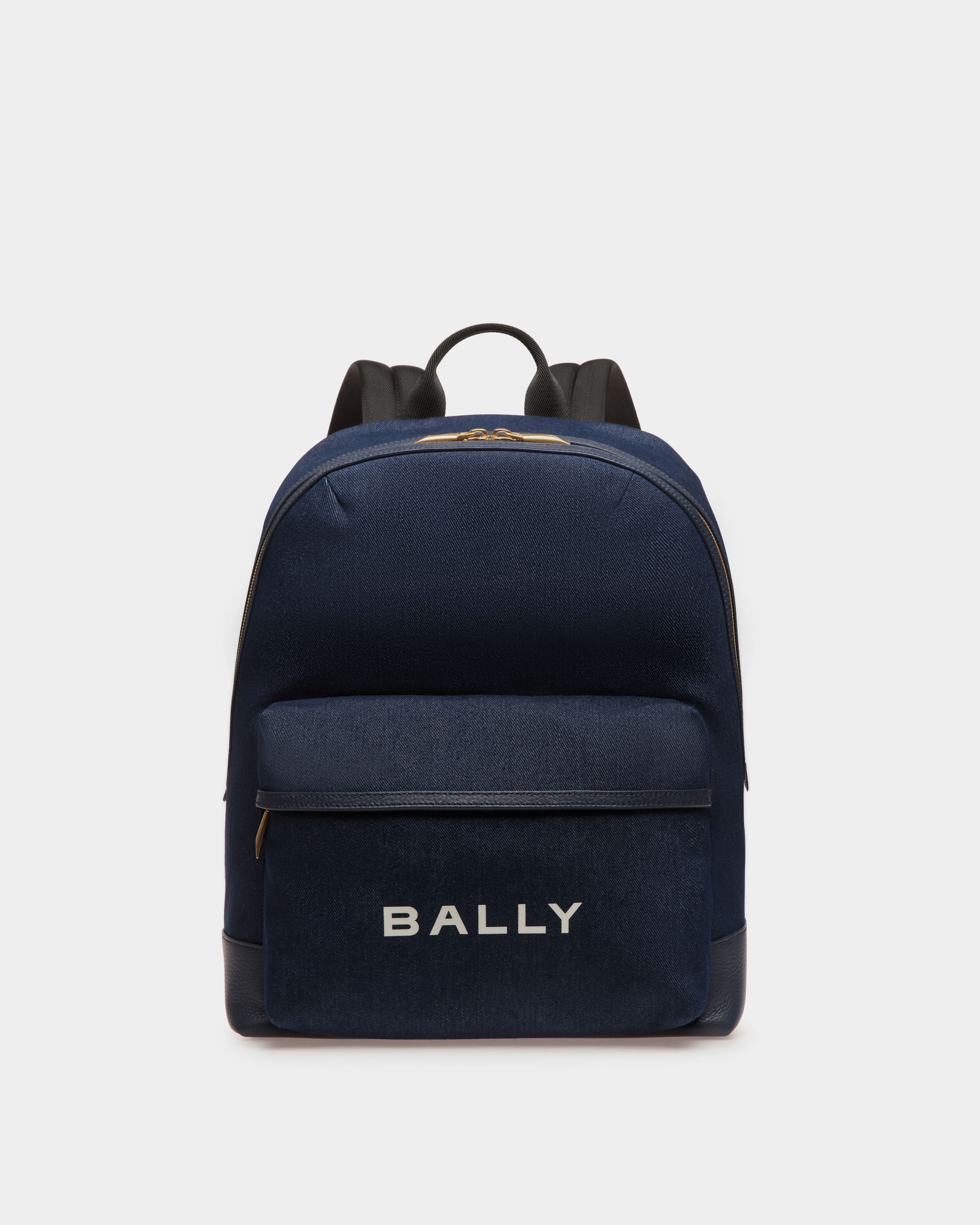 Bar | Men's Backpack in Blue Canvas And Leather | Bally | Still Life Front