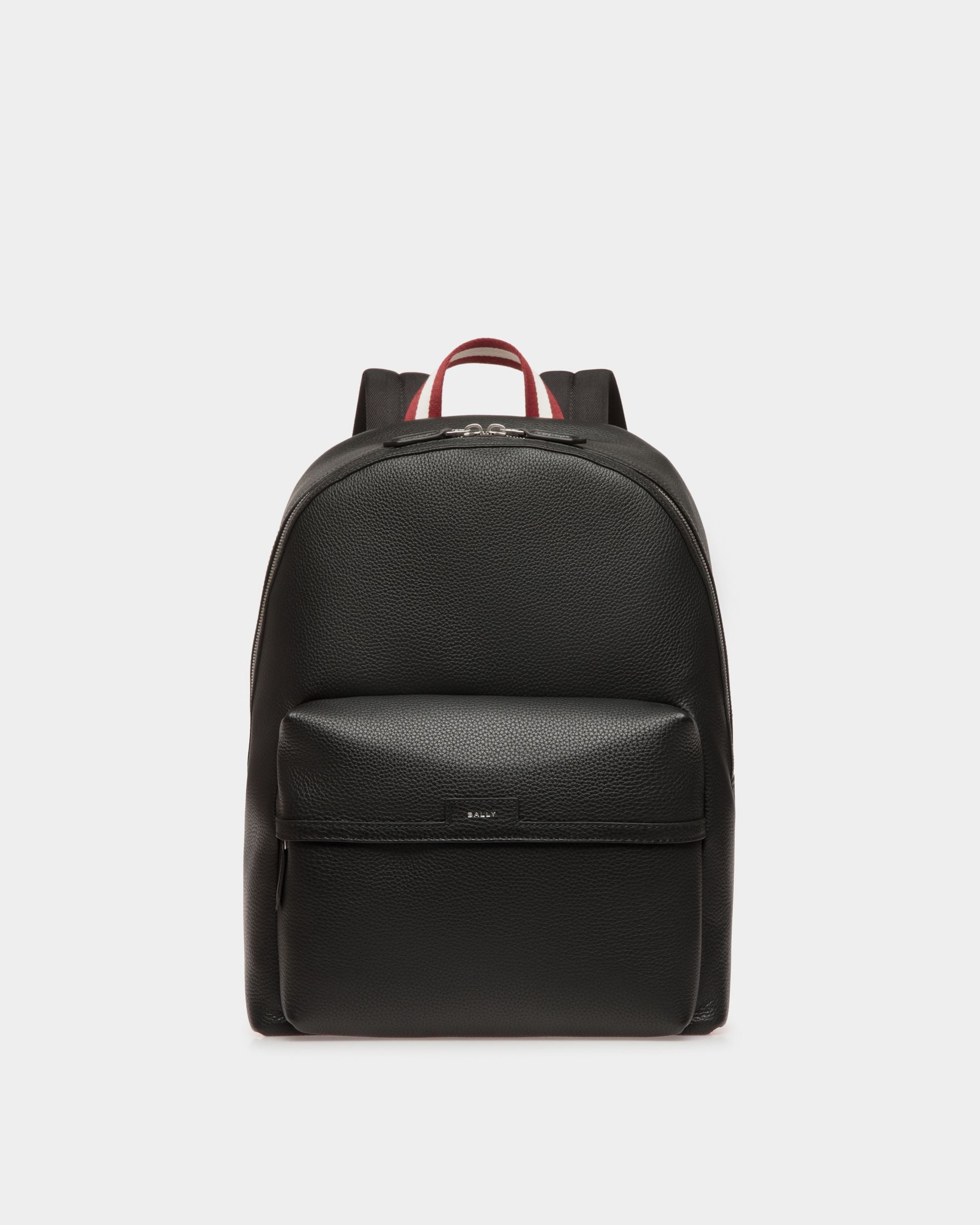 Code | Men's Backpack in Black Grained Leather | Bally | Still Life Front