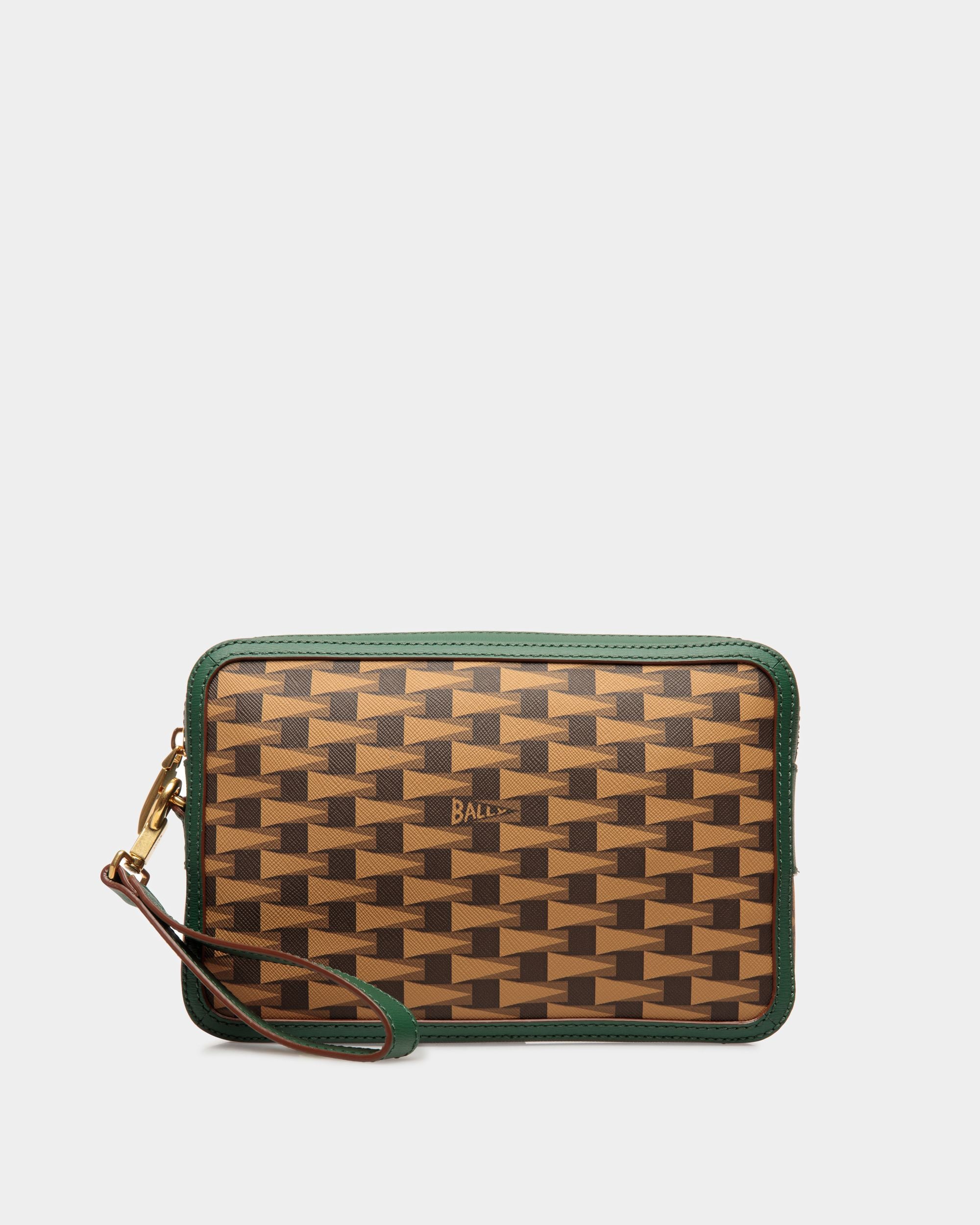 Men's Pennant Clutch In Desert And Kelly Green Leather And TPU | Bally | Still Life Front