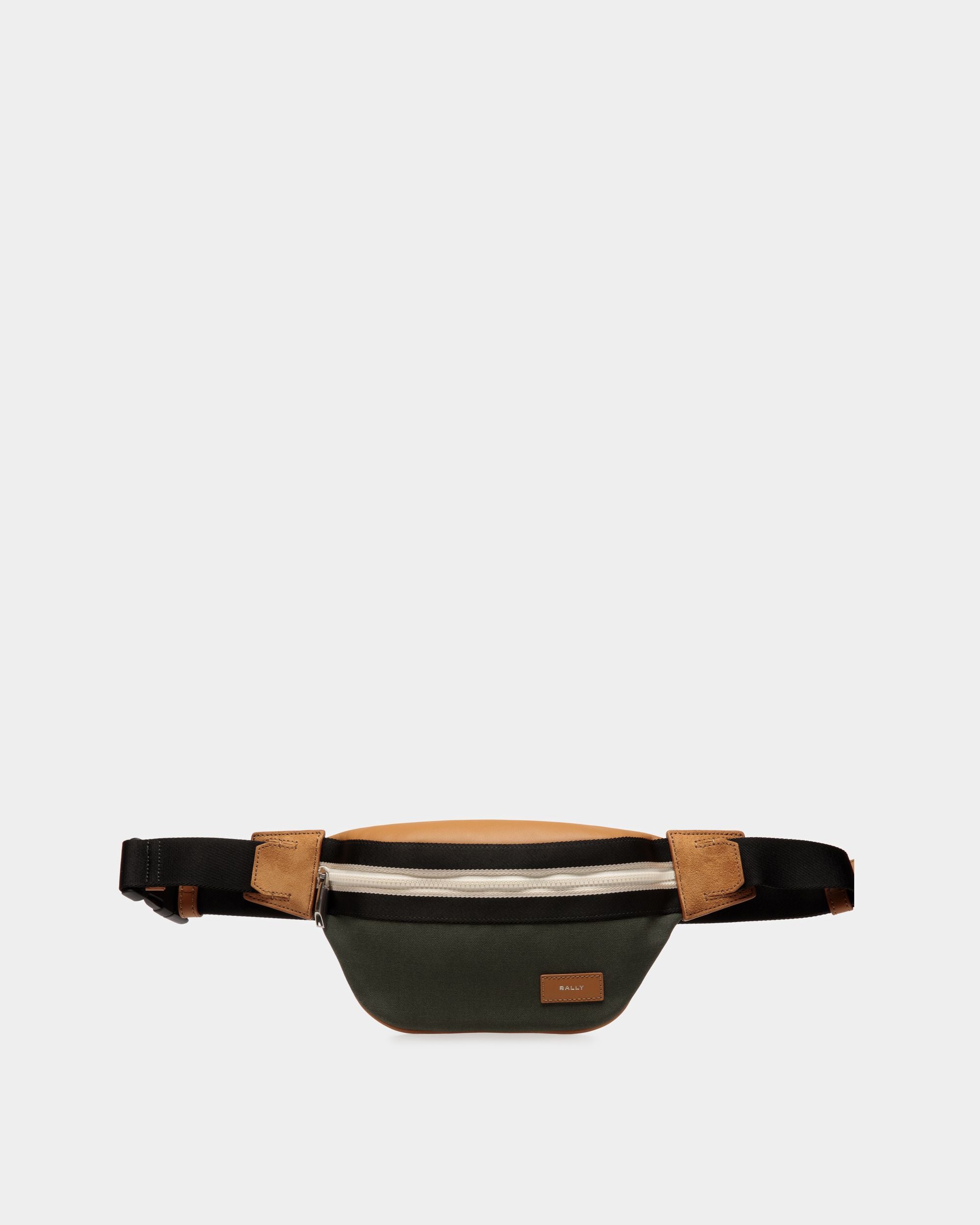 Men's Ribbon Fanny Pack In Black and Green Fabric | Bally | Still Life Front