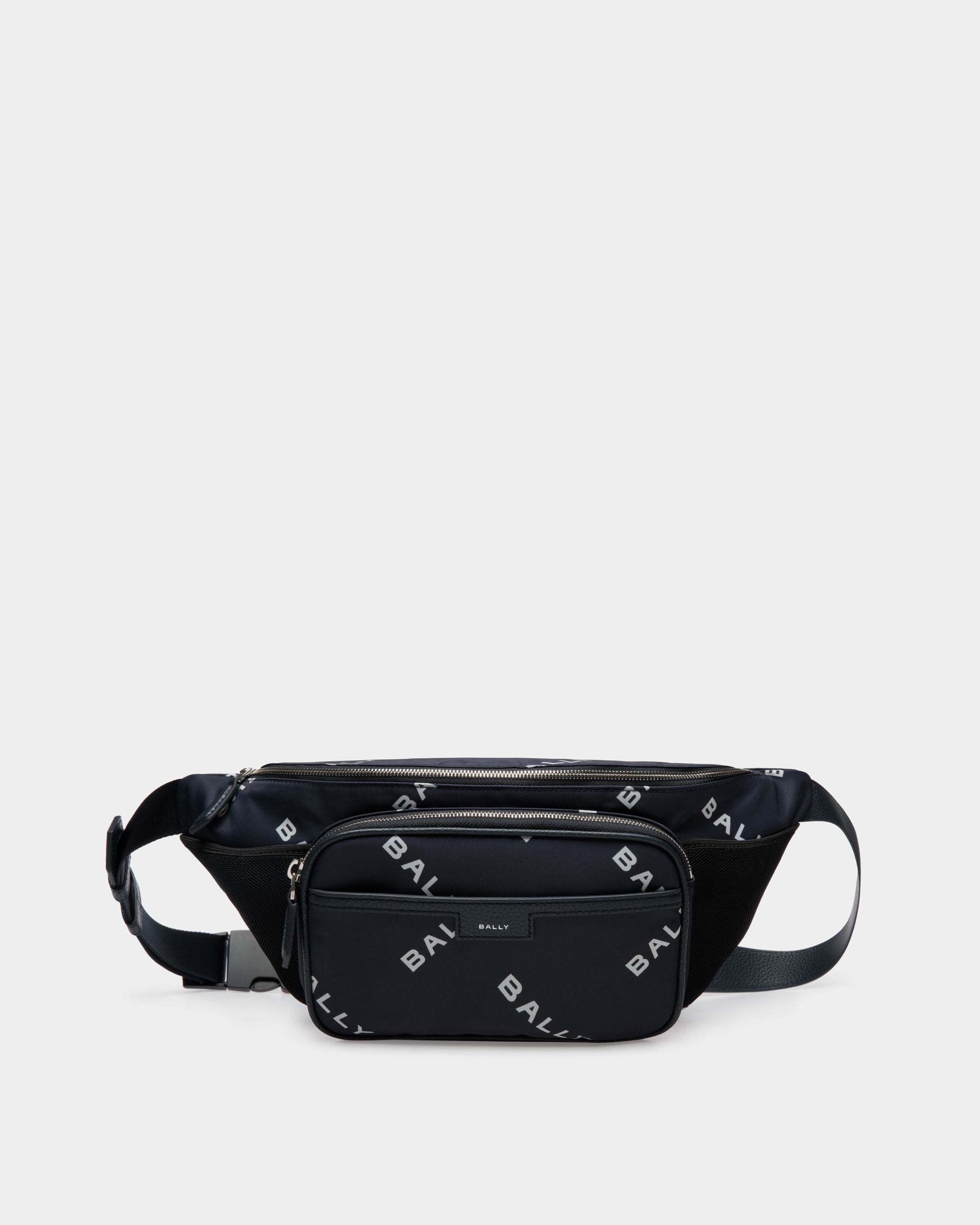 Men's Code Belt Bag In Blue Printed Nylon | Bally | Still Life Front