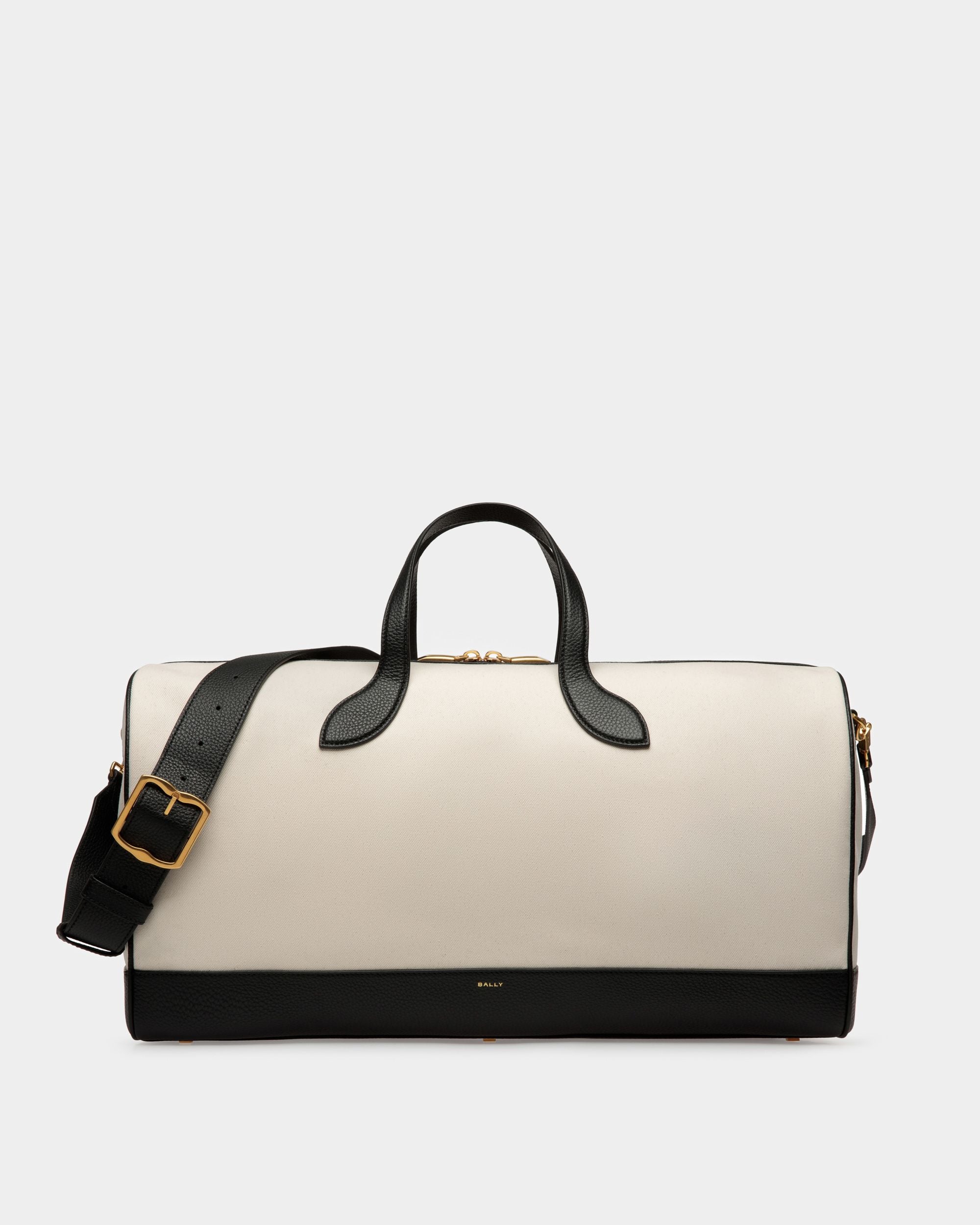 36 Hours | Men's Travel Bag | Natural And Black Fabric And Leather | Bally | Still Life Front