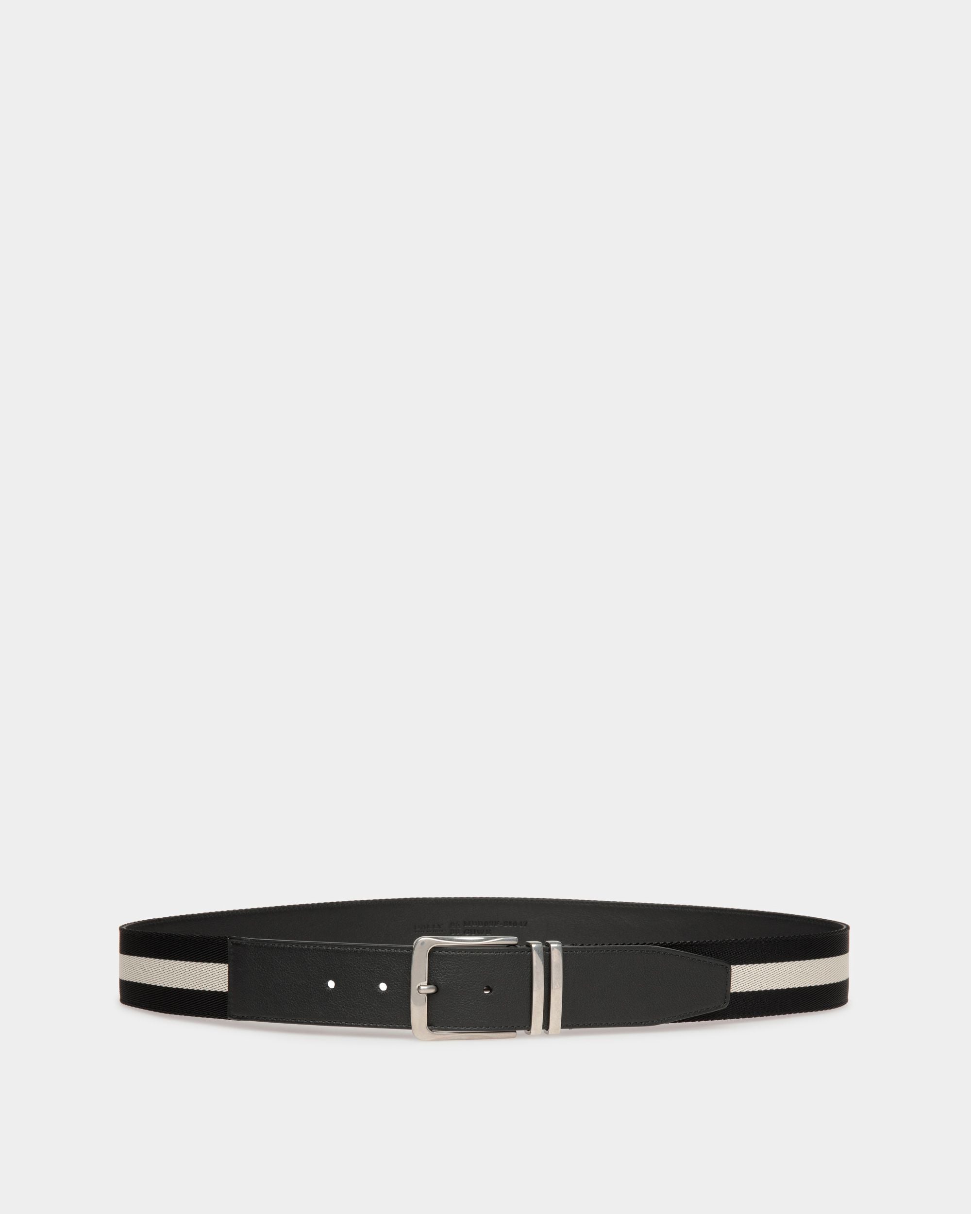 Curved | Men's Belt | Black Fabric And Leather | Bally | Still Life Front
