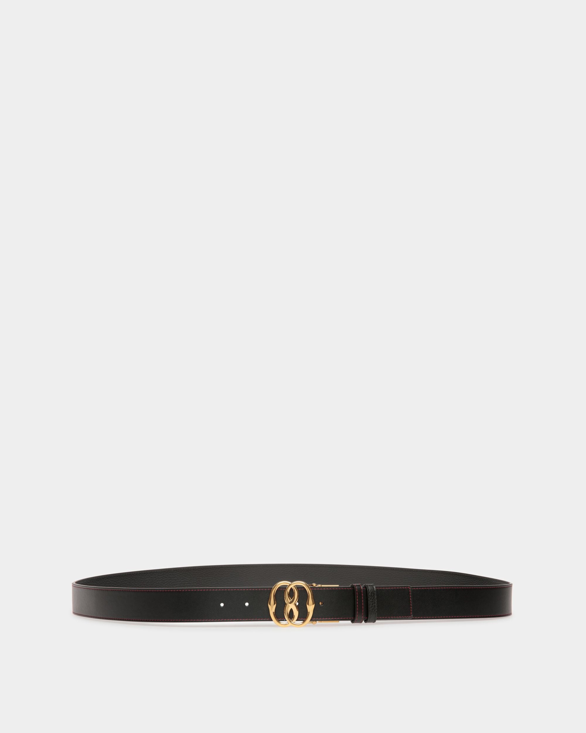 Emblem 35mm | Men's Reversible And Adjustable Belt in Black Leather | Bally | Still Life Front