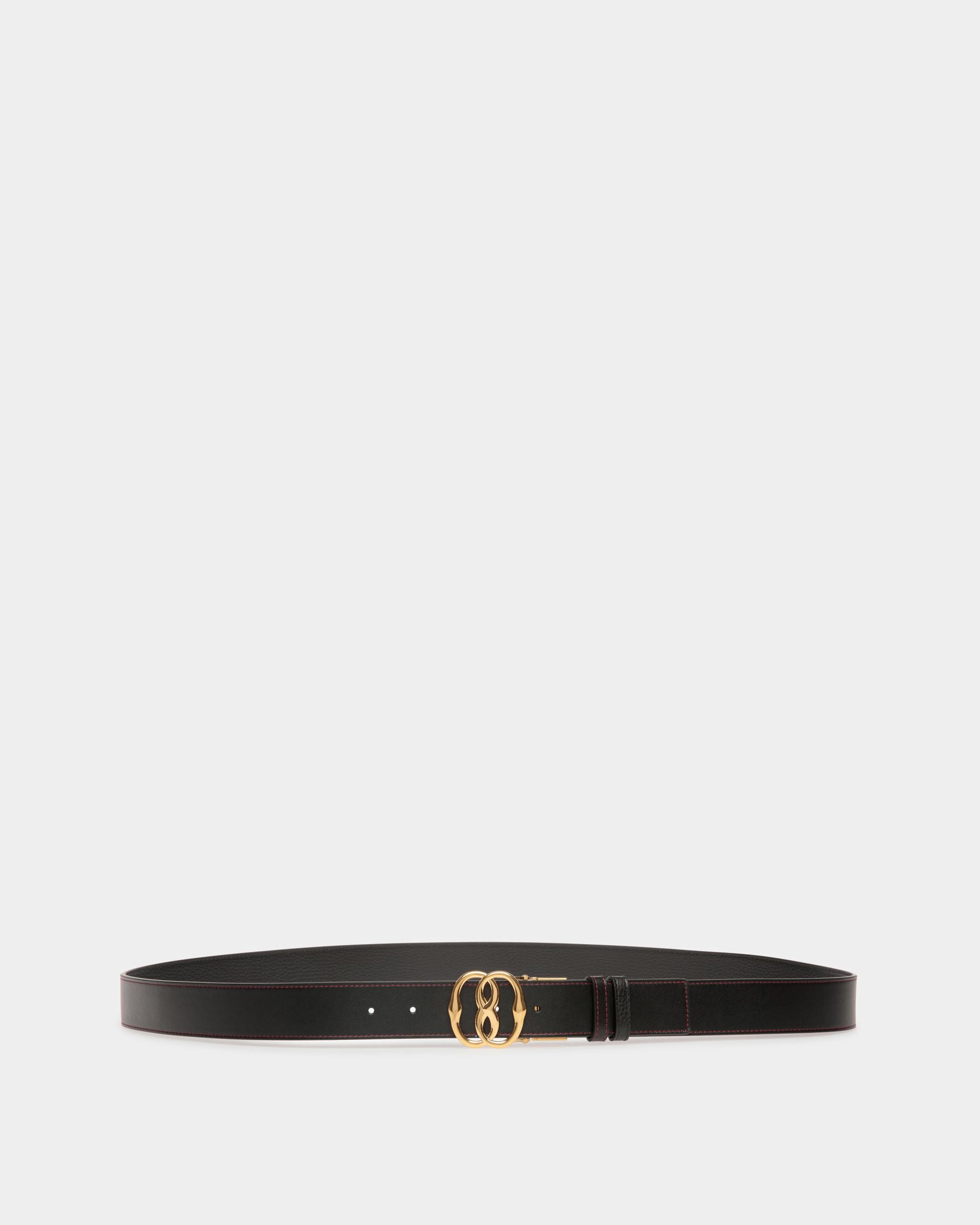 Men's Emblem 35mm Reversible And Adjustable Belt in Black Leather | Bally | Still Life Front