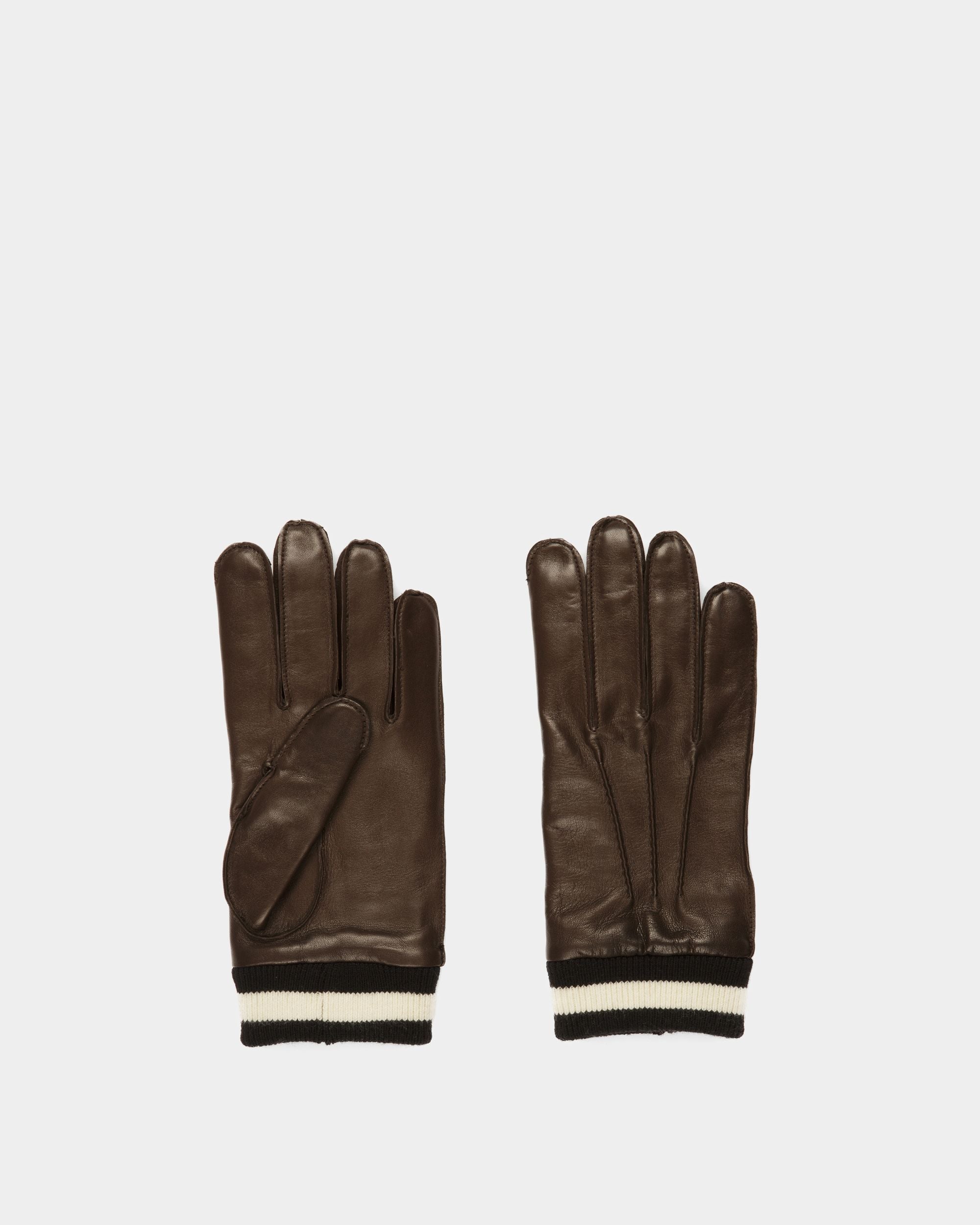 Stripe Leather Gloves | Men's Gloves | Brown Leather | Bally | Still Life Top