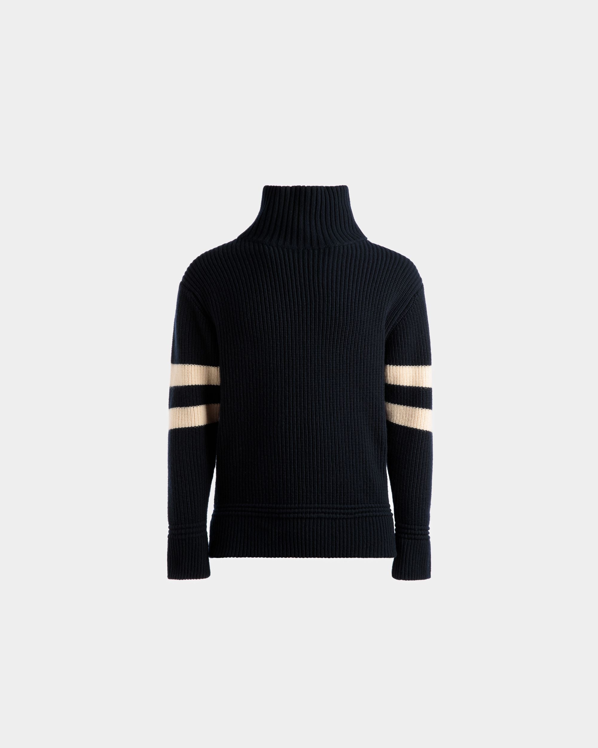 Men's Roll Neck Sweater In Bone and Ink Wool | Bally | Still Life Front