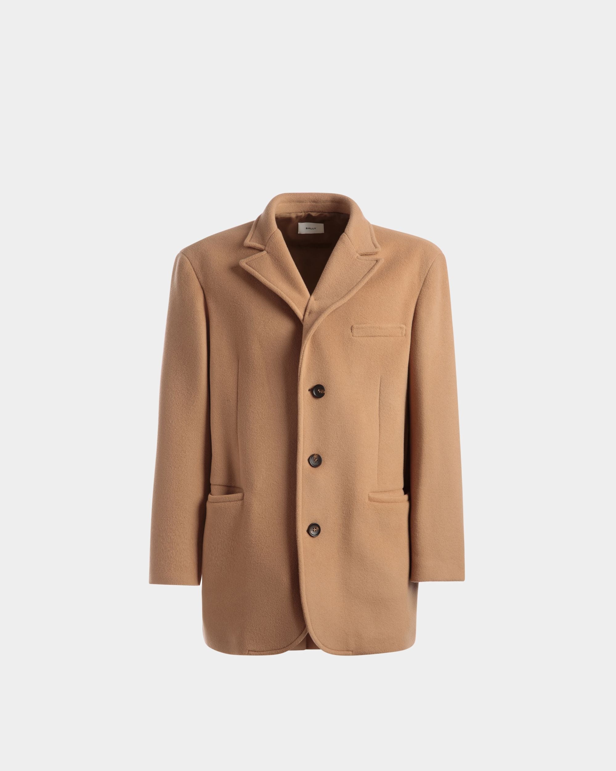 Single Breasted Jacket | Men's Outerwear | Camel Cashmere Wool Mix | Bally | Still Life Front