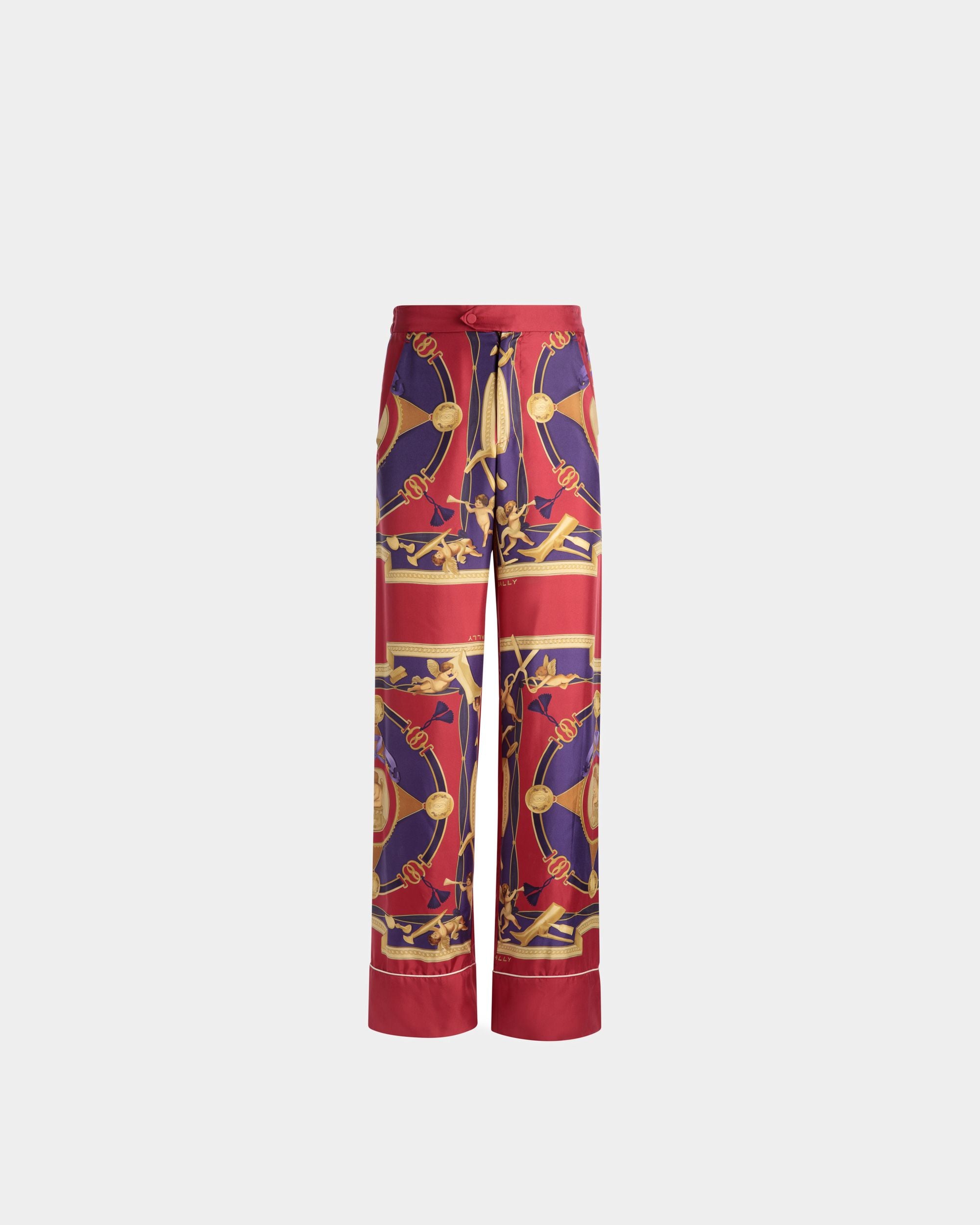 Wide Leg Trousers | Men's Trousers | Deep Red Silk | Bally | Still Life Front