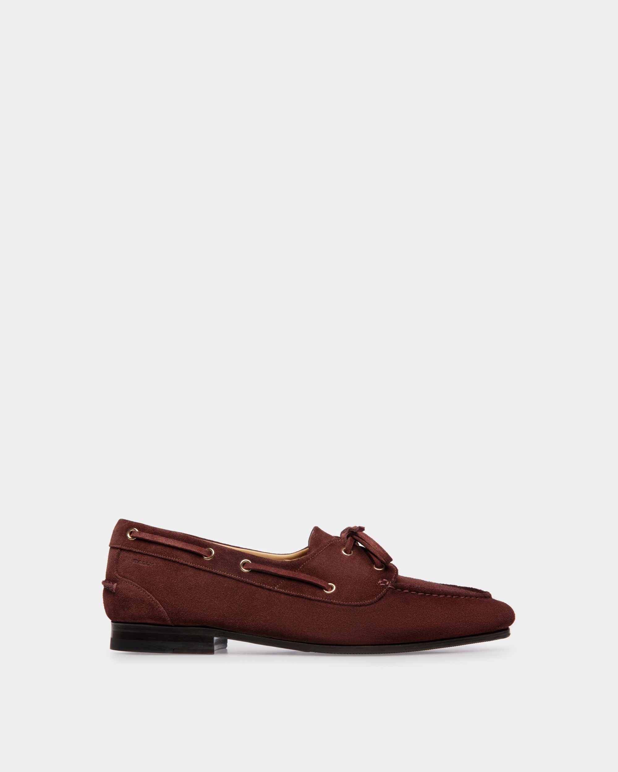 Plume | Men's Moccasin in Chestnut Brown Suede| Bally | Still Life Side