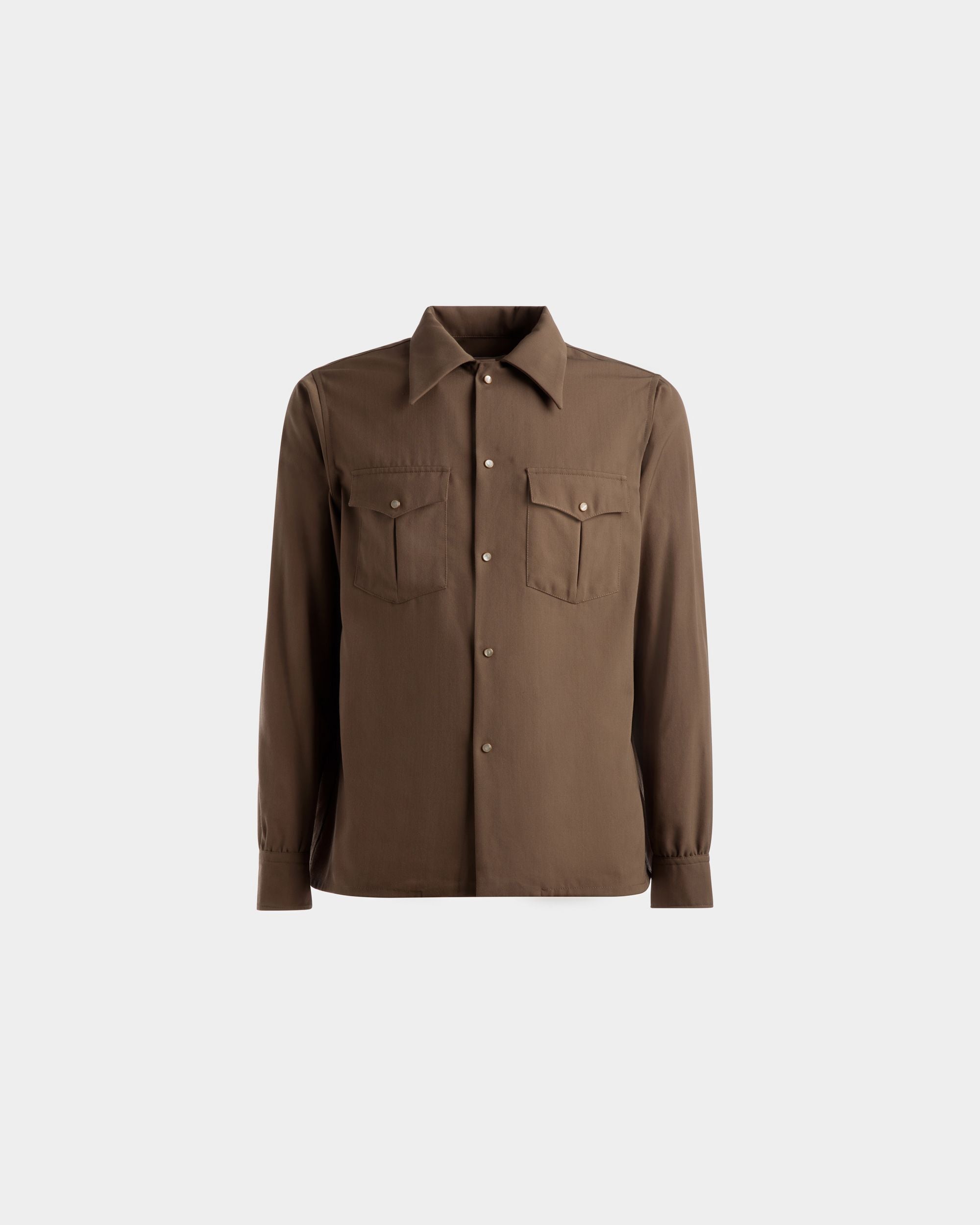 Pointed Collar Shirt | Men's Shirt | Sepia Wool Mix | Bally | Still Life Front