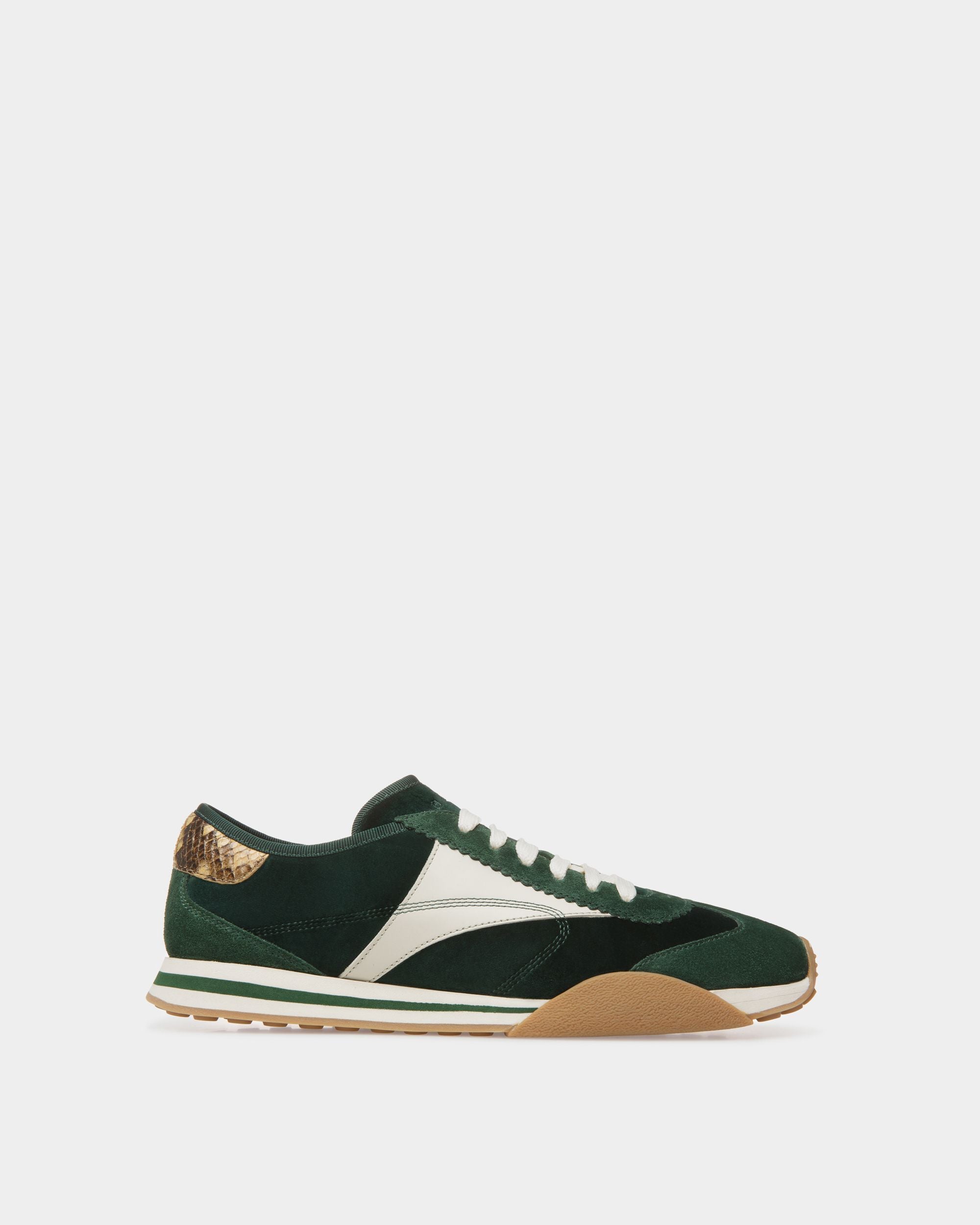 Sonney | Men's Sneakers | Green And Dusty White Leather And Cotton | Bally | Still Life Side