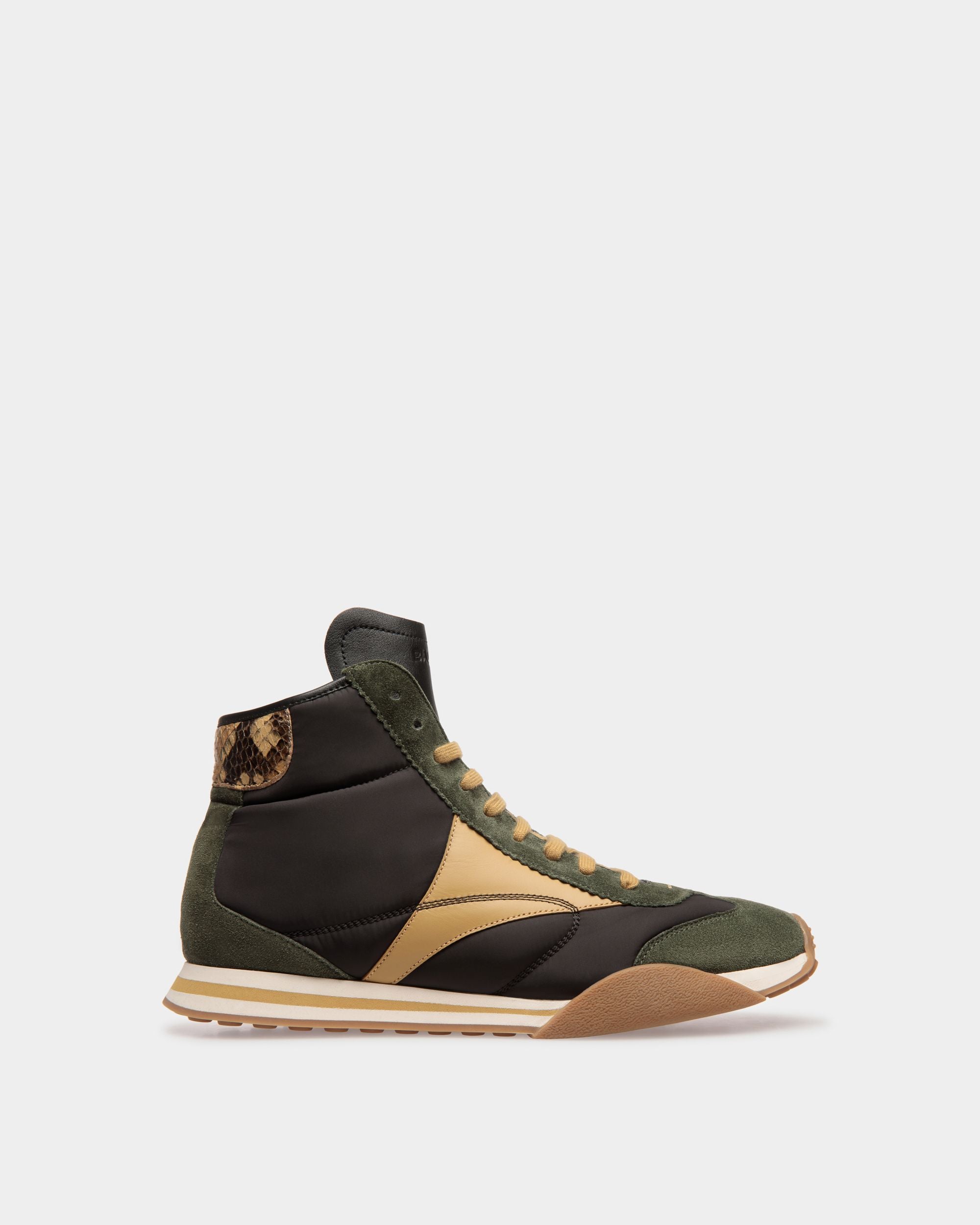 Sonney Mid Top | Men's Sneakers | Green And Black Leather And Fabric | Bally | Still Life Side