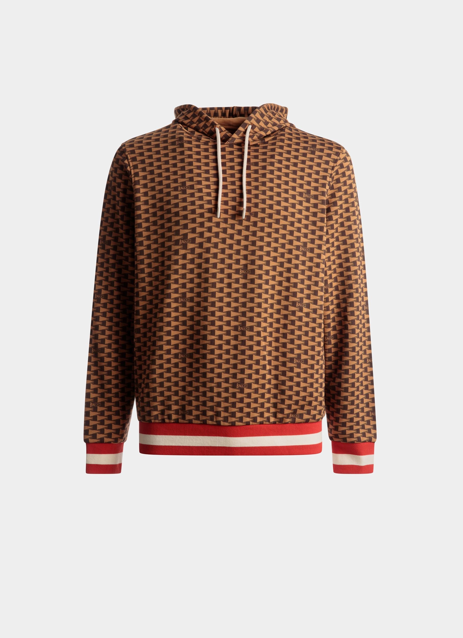 Pennant Hoodie | Men's Clothing | Brown Stretch Cotton | Bally | Still Life Front