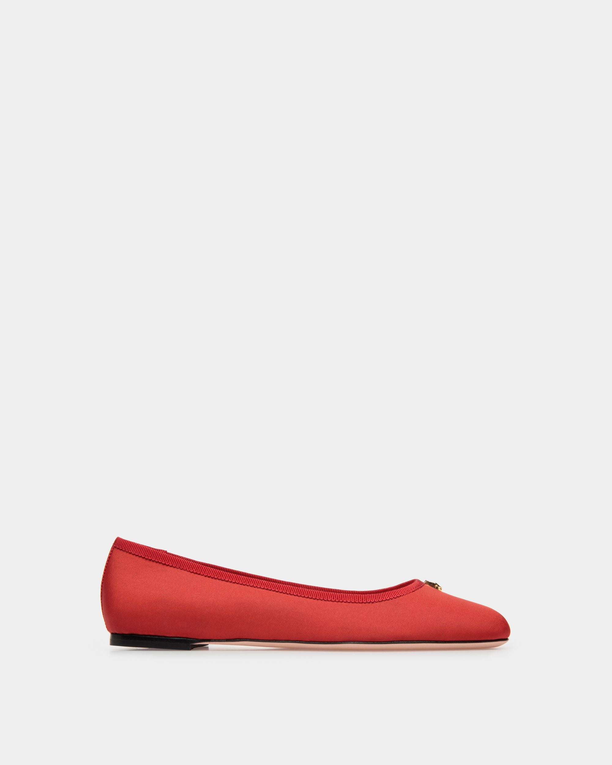 Ballyrina | Women's Flat in Red Silk Faille| Bally | Still Life Side