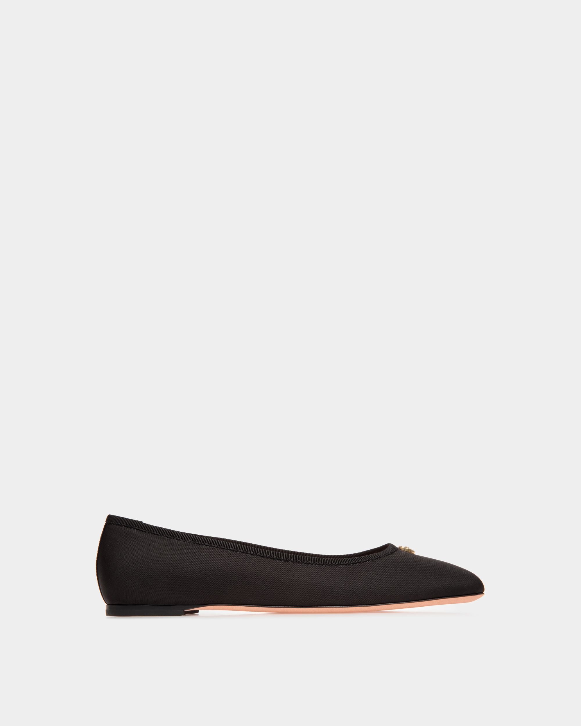 Ballyrina | Women's Flat in Black Faille| Bally | Still Life Side