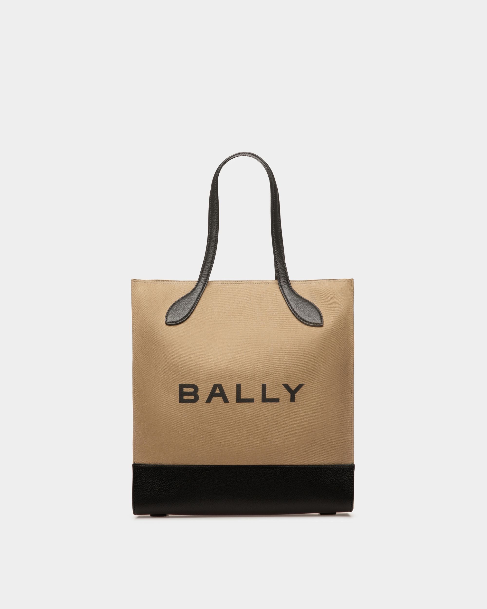 Women's Bar Tote Bag In Sand And Black Fabric | Bally | Still Life Front