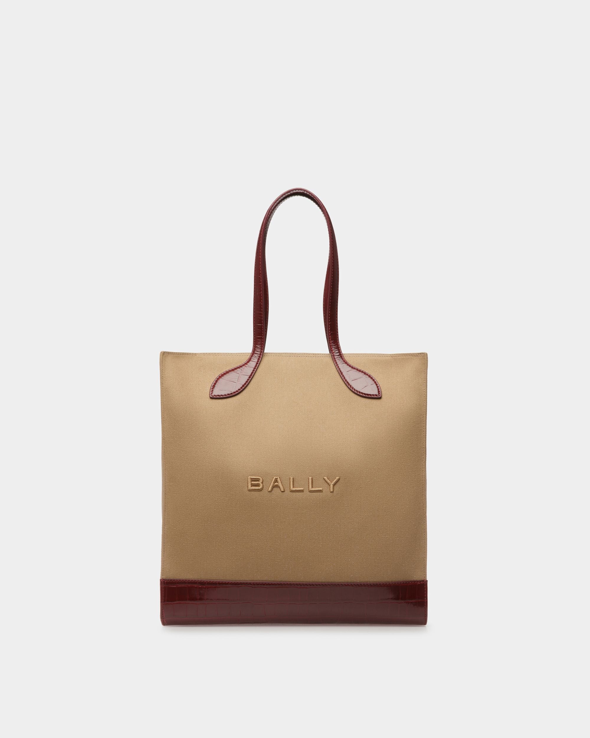 Keep On | Women's Tote Bag | Sand And Burgundy Fabric | Bally | Still Life Front