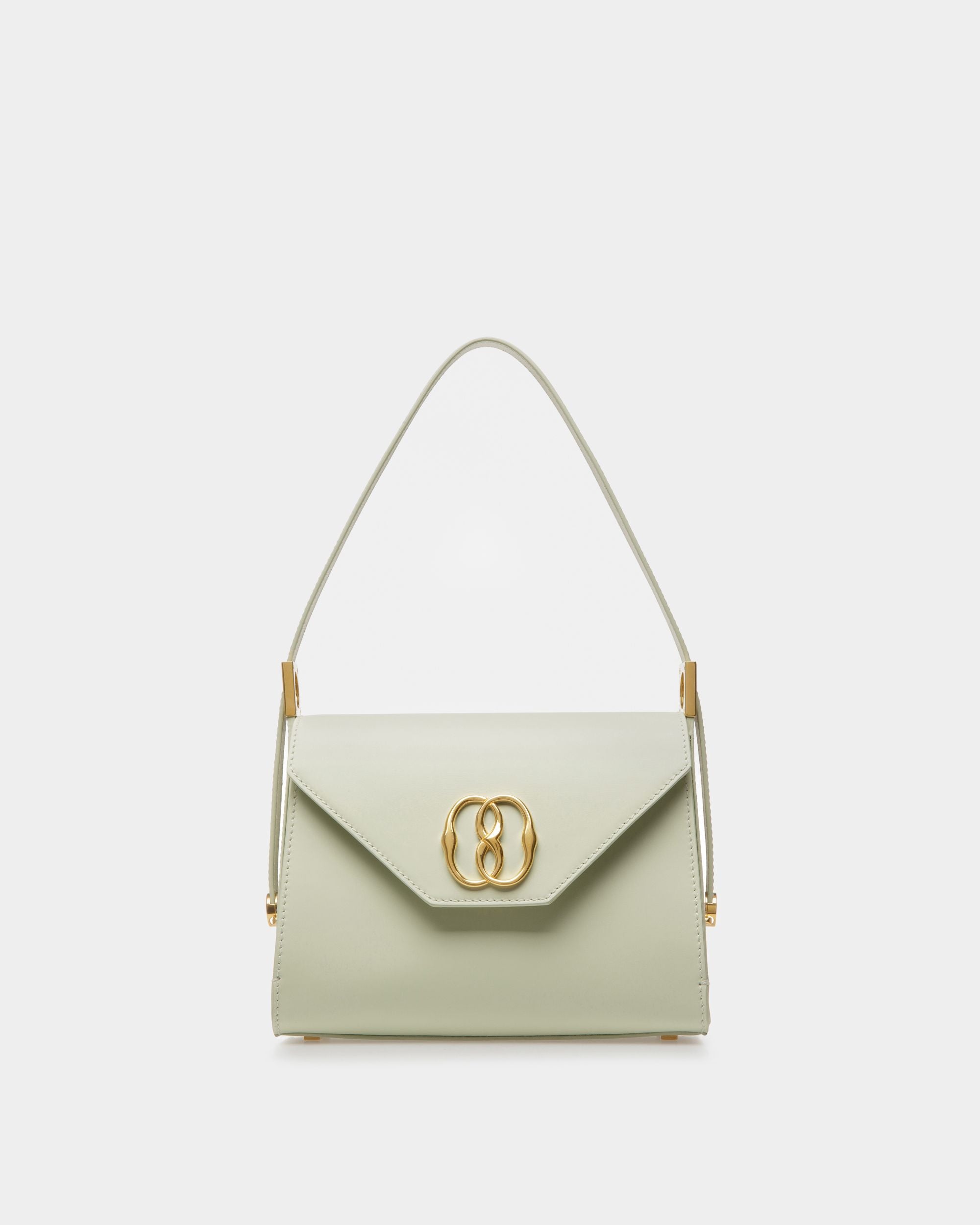 Emblem Trapeze Medium | Women's Top Handle Purse | Baby Green Leather | Bally | Still Life Front