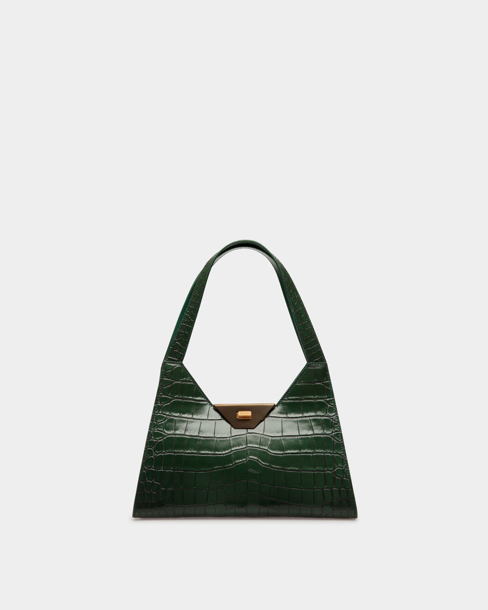Tilt Shoulder Bag | Women's Bags | Green Crocodile Print Leather | Bally | Still Life Front