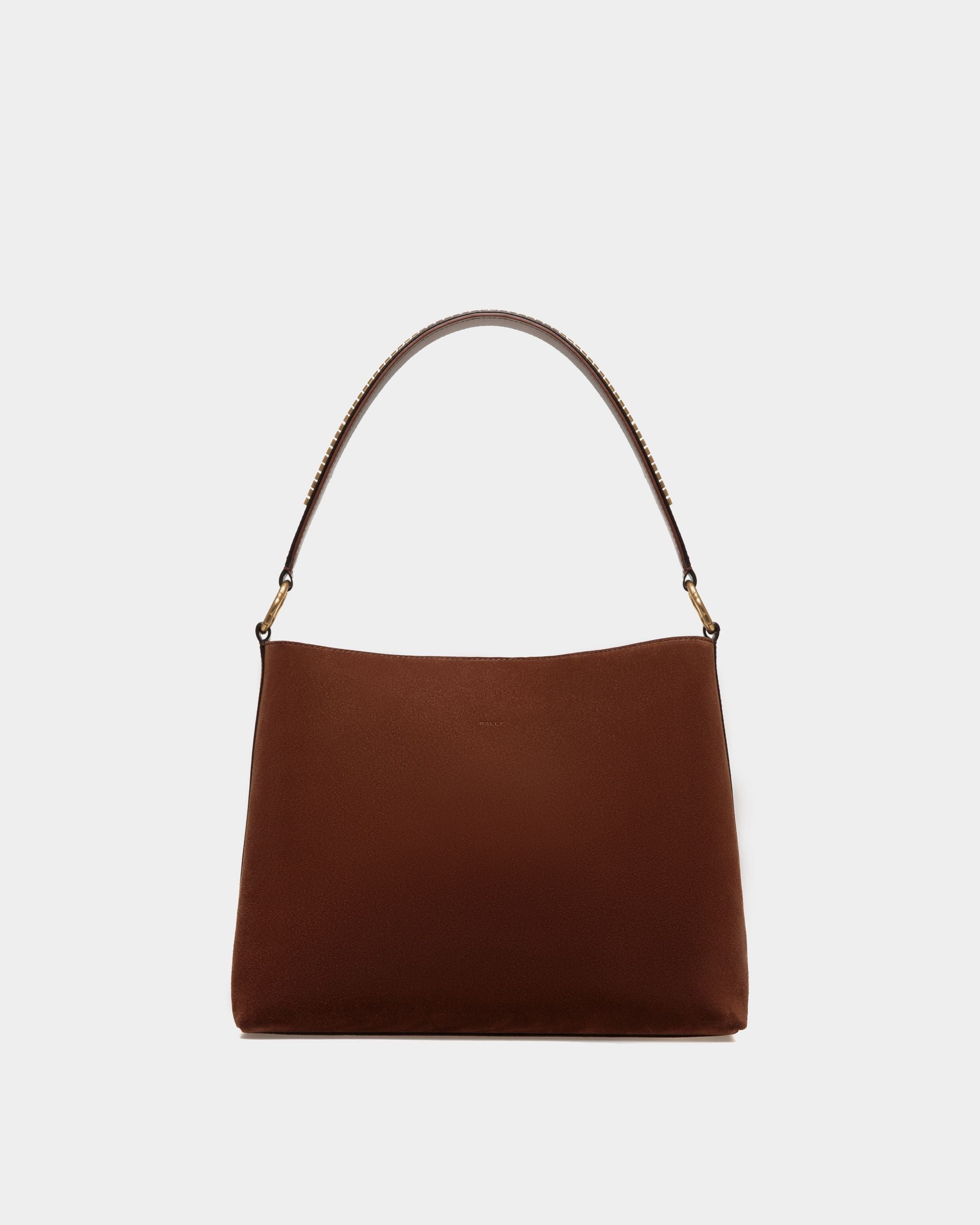 Arkle | Women's Hobo Bag in Brown Suede | Bally | Still Life Front