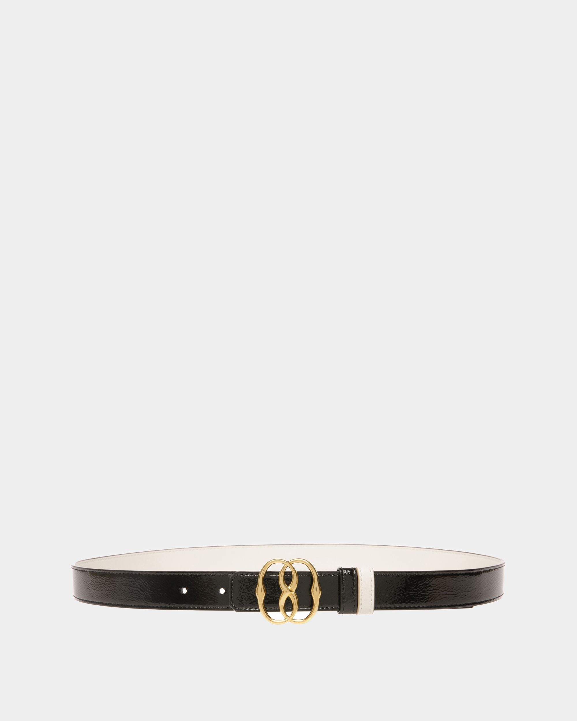 Emblem 25 | Women's Fixed And Reversible Belt | Black Leather | Bally | Still Life Front