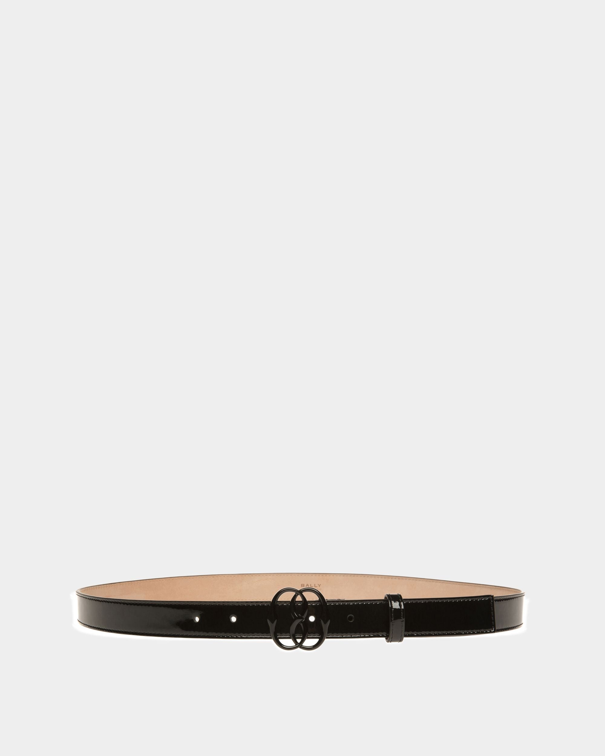 Emblem | Women's Fixed Belt | Black Leather | Bally | Still Life Front