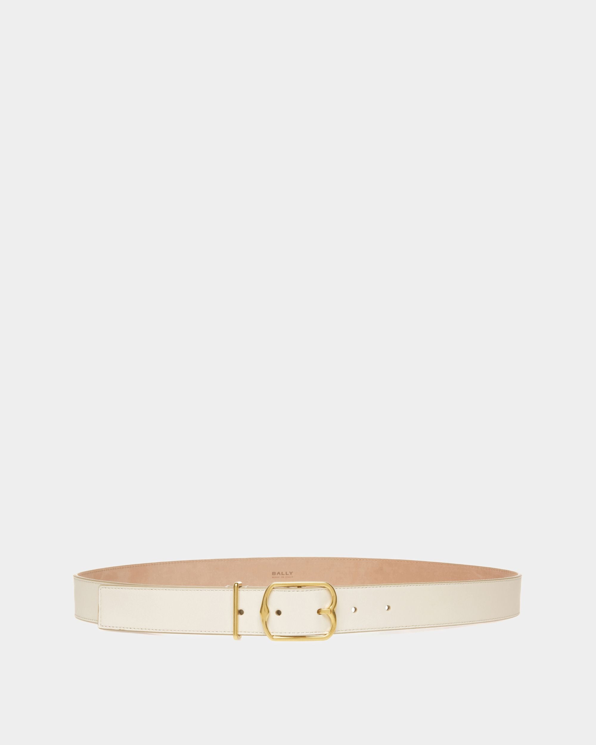 Emblem Belt | Women's Fixed Belt | Bone Leather | Bally | Still Life Front