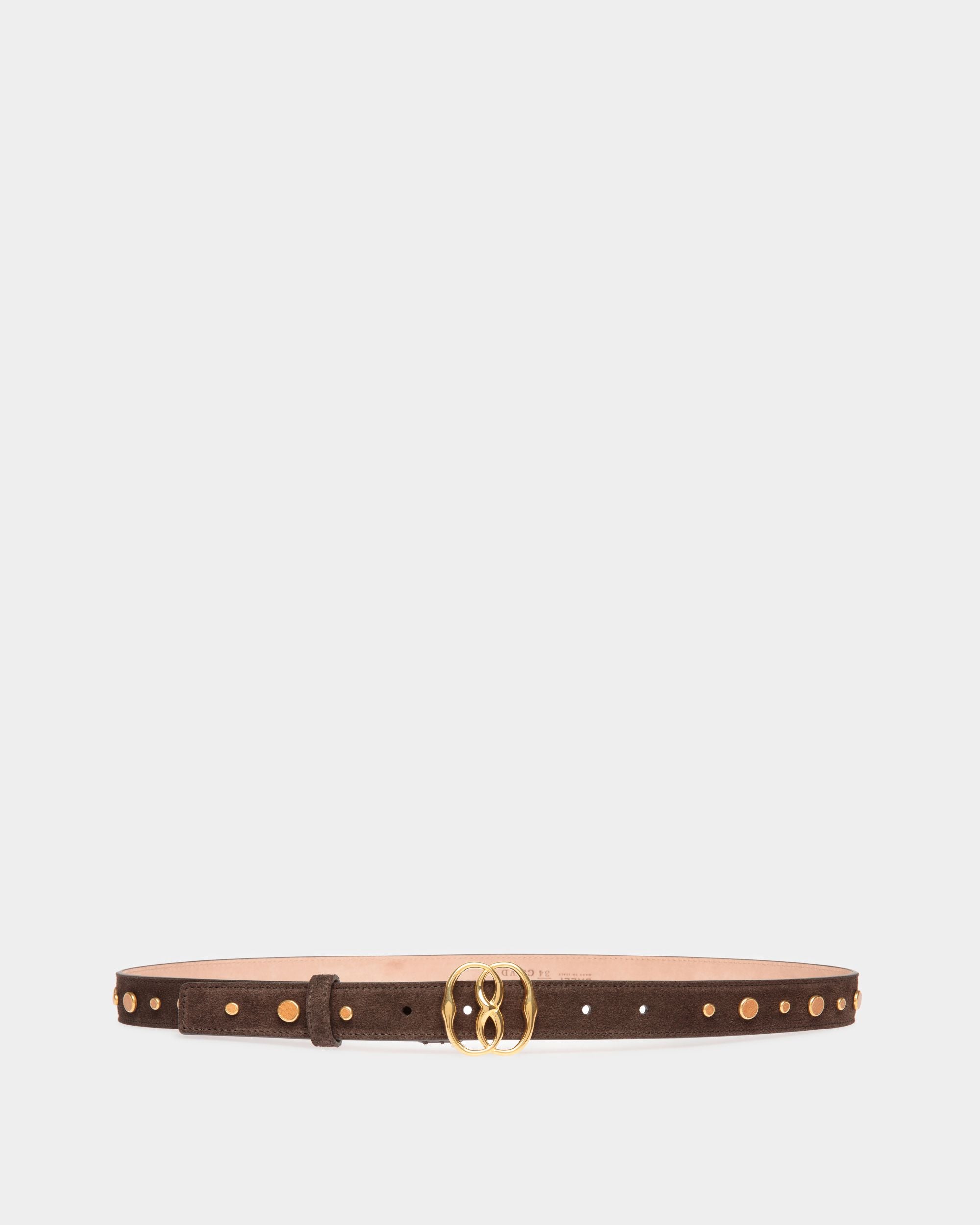 Emblem | Women's Fixed Belt | Brown Leather | Bally | Still Life Front