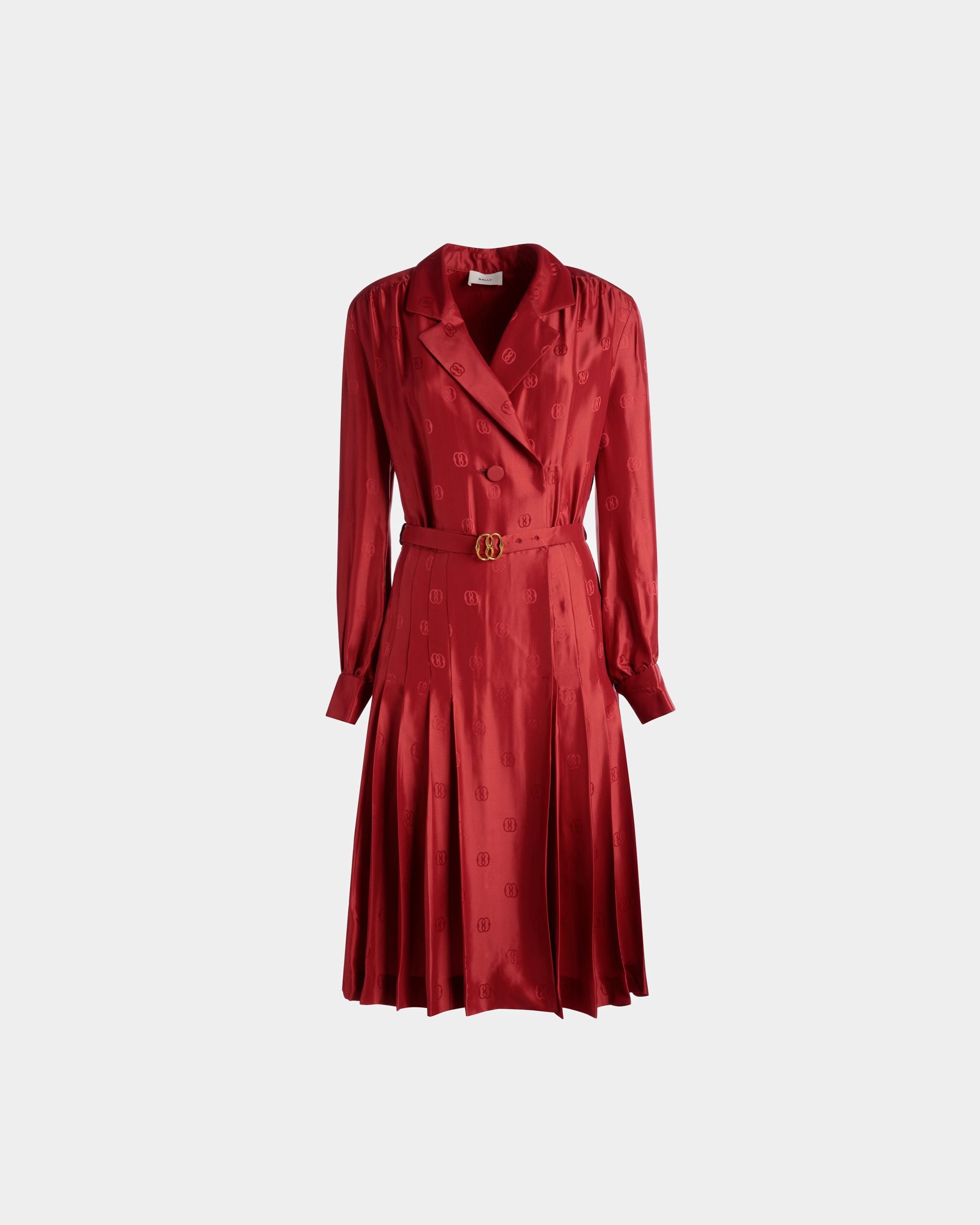 Emblem Belted Dress | Women's Dress | Deep Ruby Silk | Bally | Still Life Front