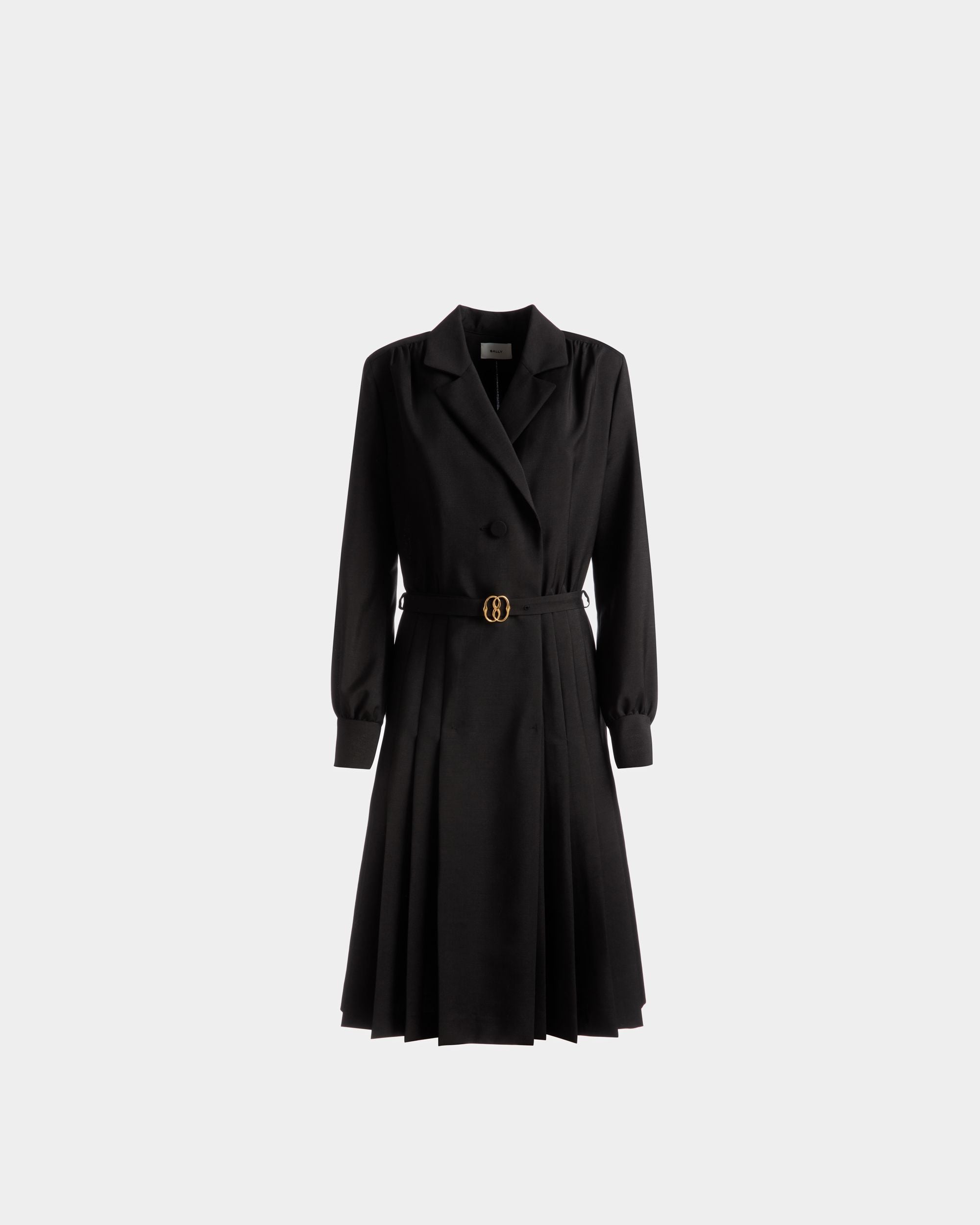 Emblem Belted Dress | Women's Dress |Black Mohair Mix | Bally | Still Life Front