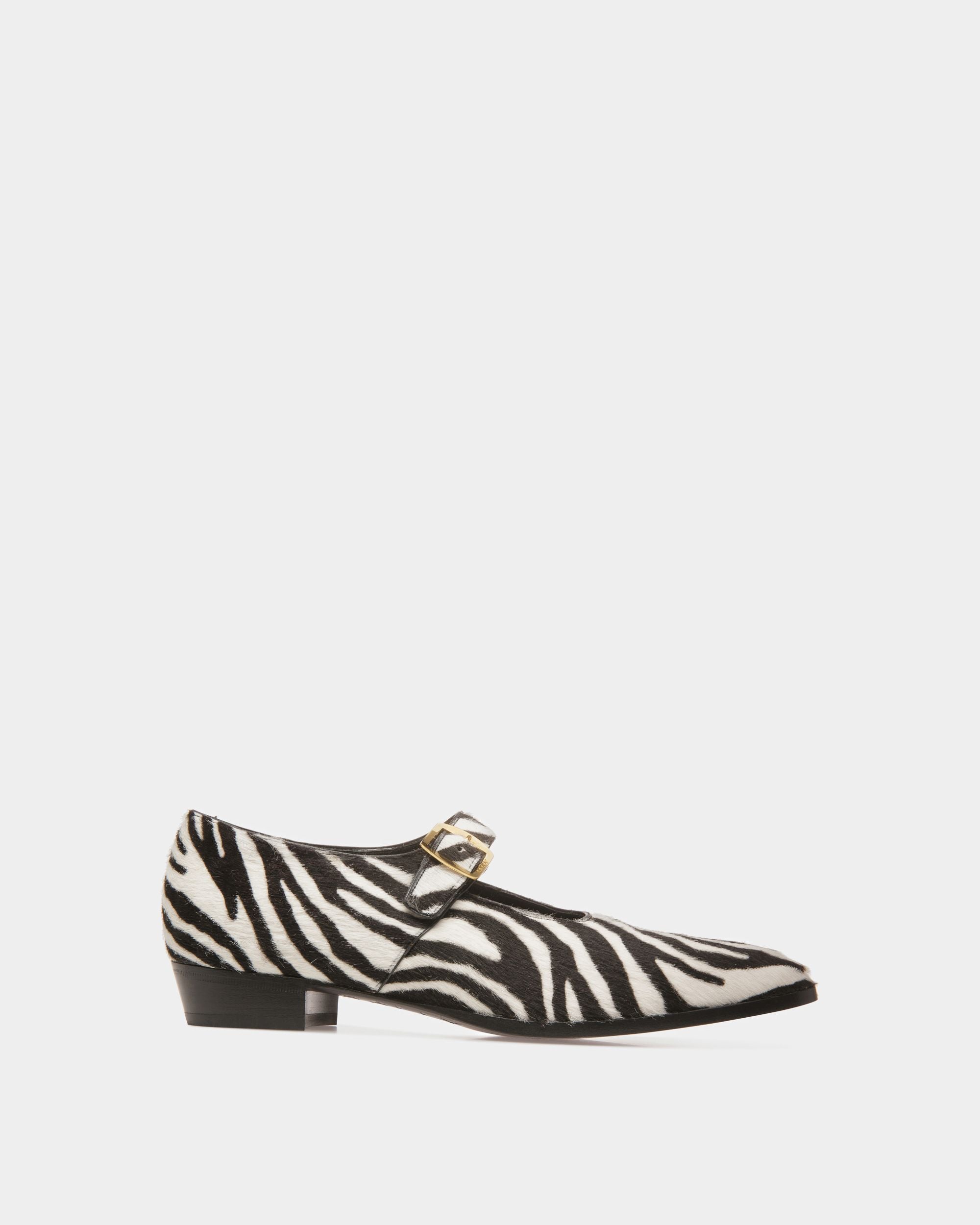 Gerwin | Women's Flats | White And Black Haircalf Leather | Bally | Still Life Side