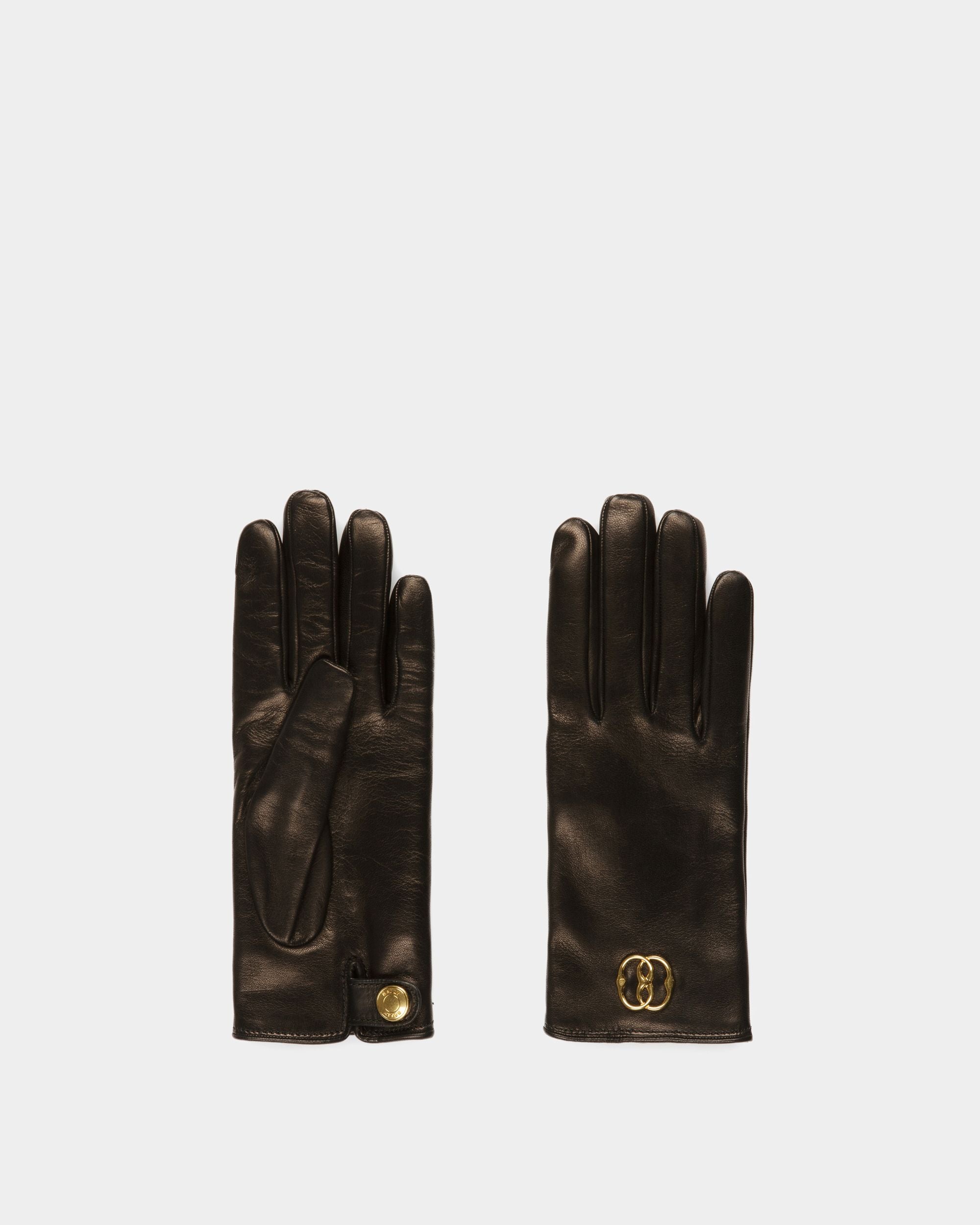 Emblem Gloves | Women's Gloves | Black Leather | Bally | Still Life Top