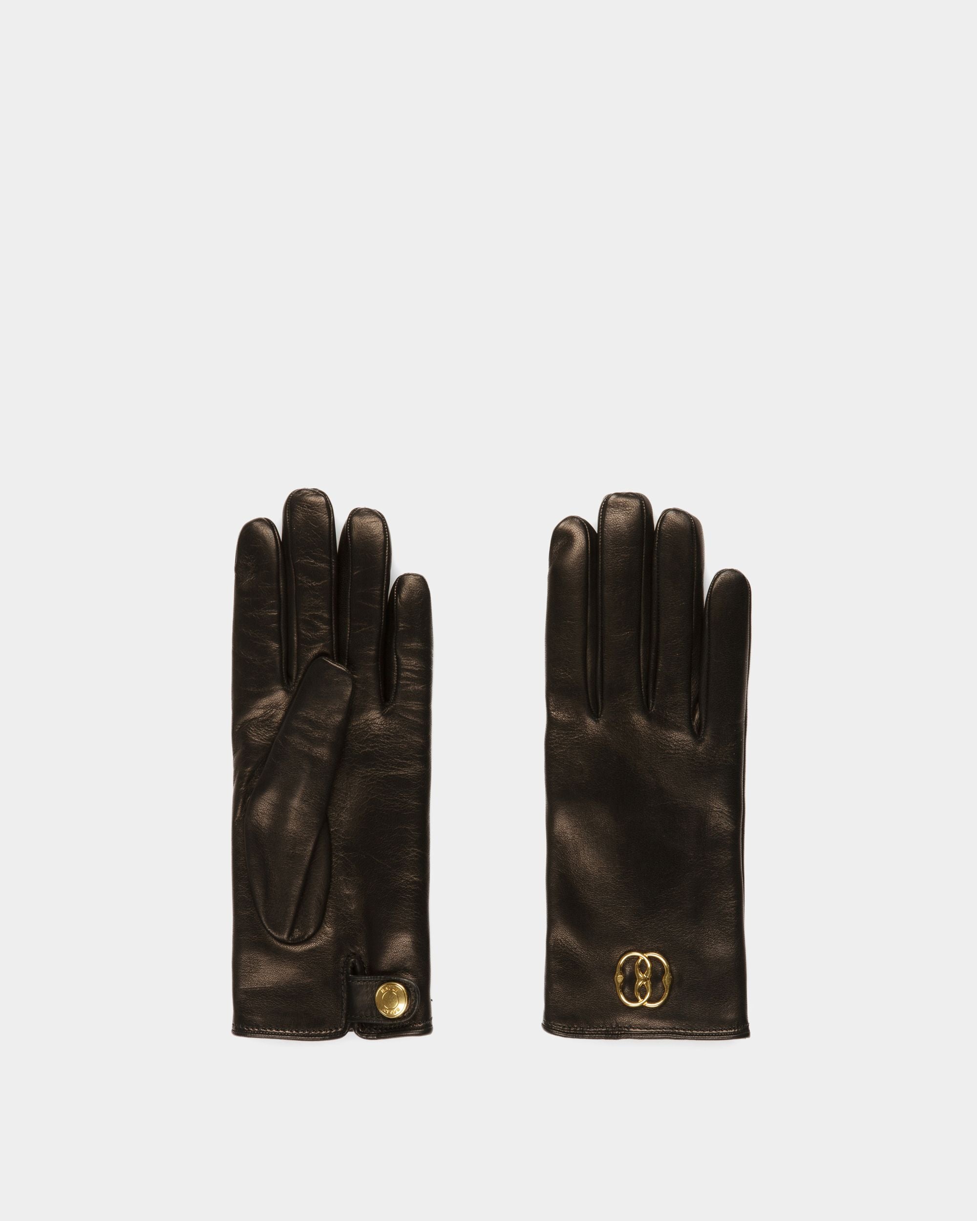 Women's Emblem Gloves In Black Leather | Bally | Still Life Top