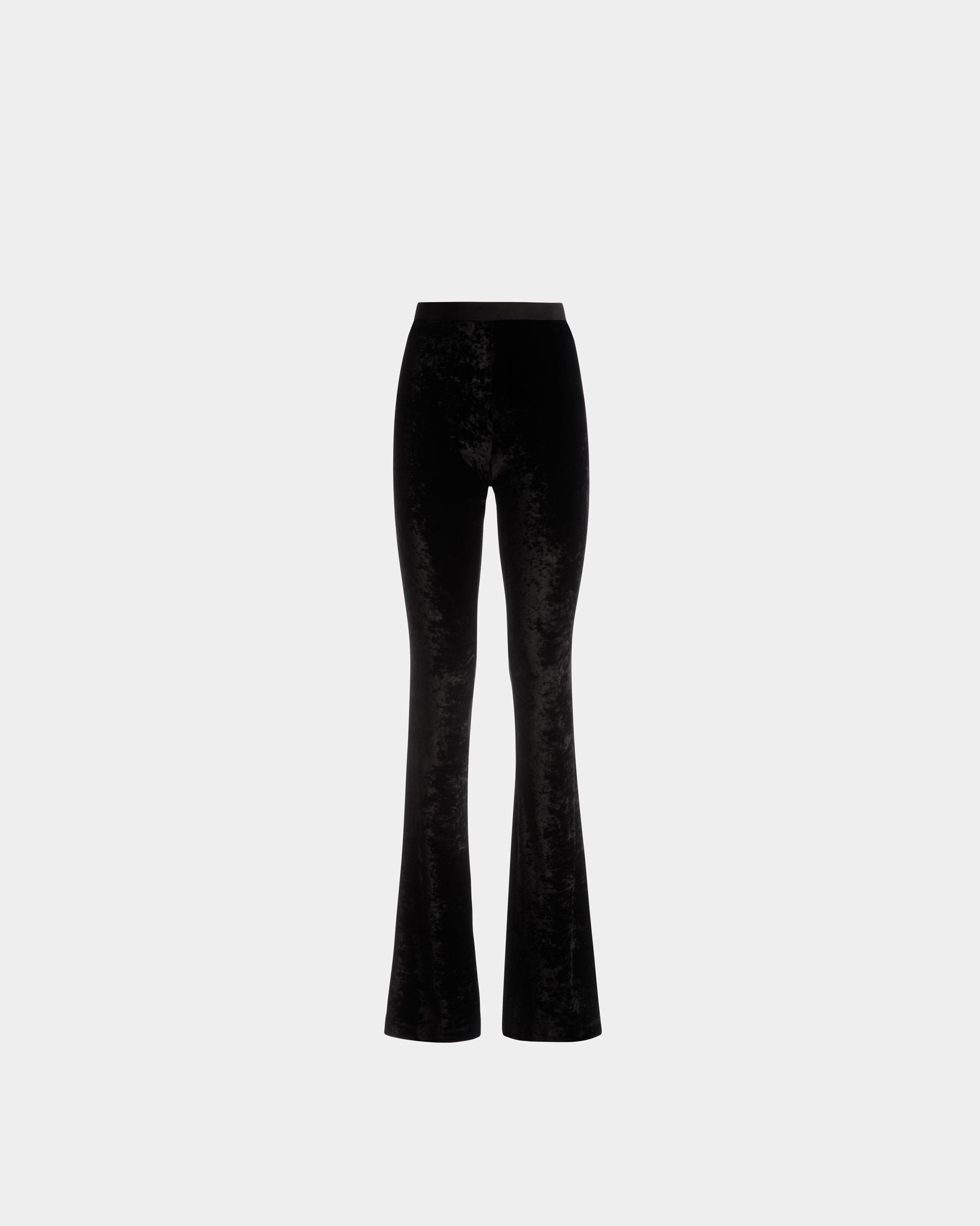 Flared Pants | Women's Pants | Black Velvet Viscose Mix | Bally | Still Life Front