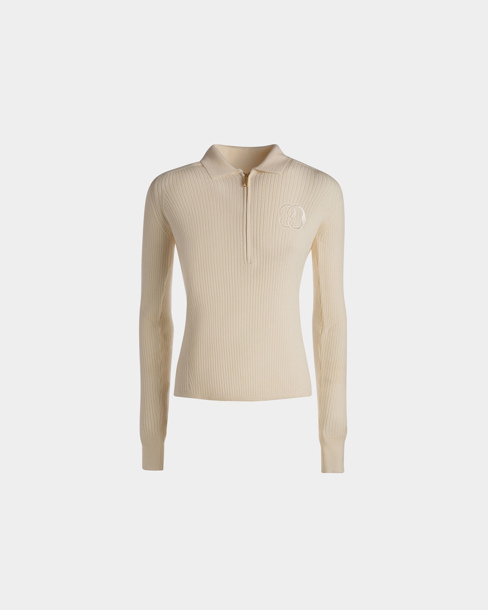 Long Sleeve Polo | Women's Polo Shirt | Bone Wool | Bally | Still Life Front
