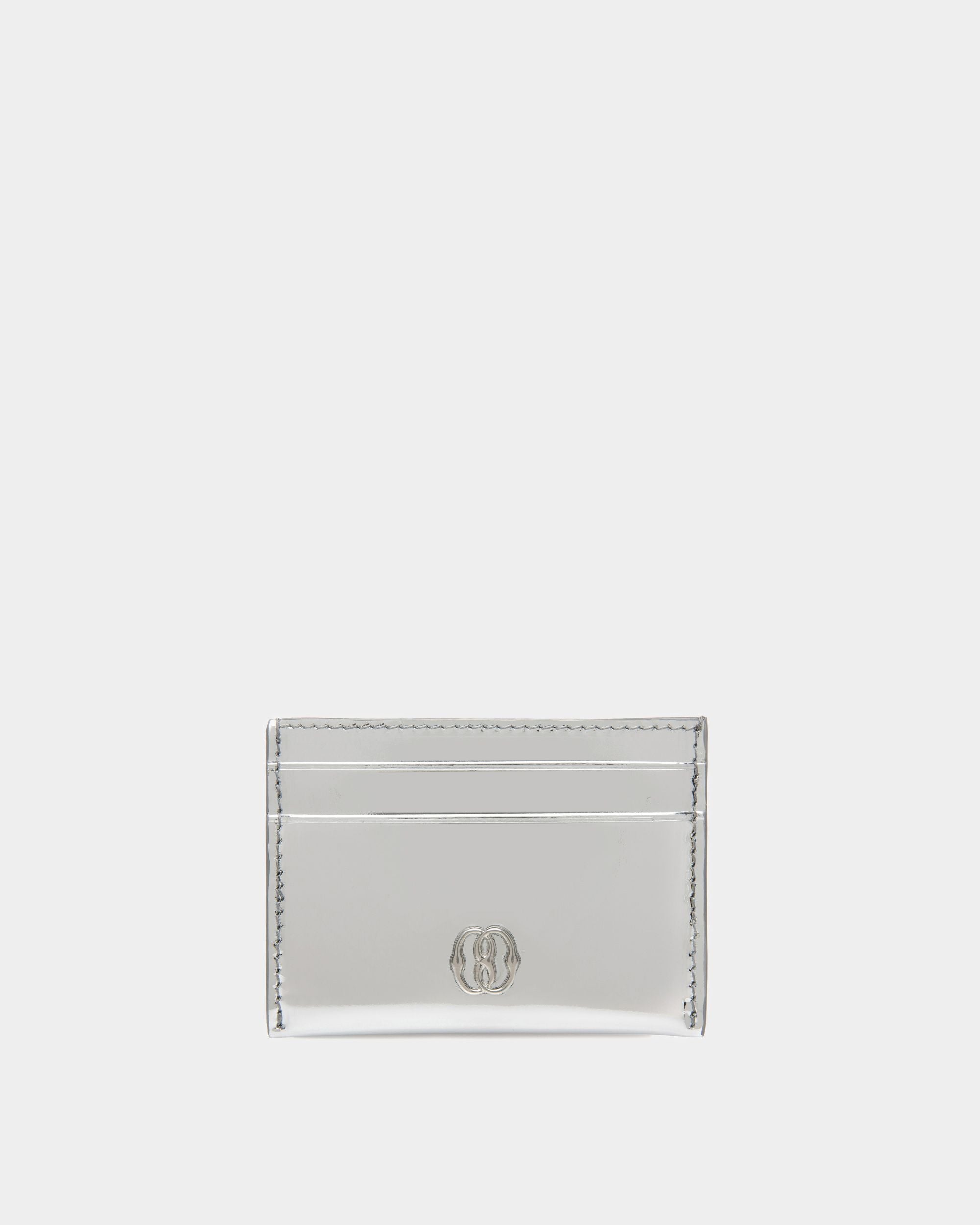 Emblem | Women's Business Card Holder | Silver Leather | Bally | Still Life Front