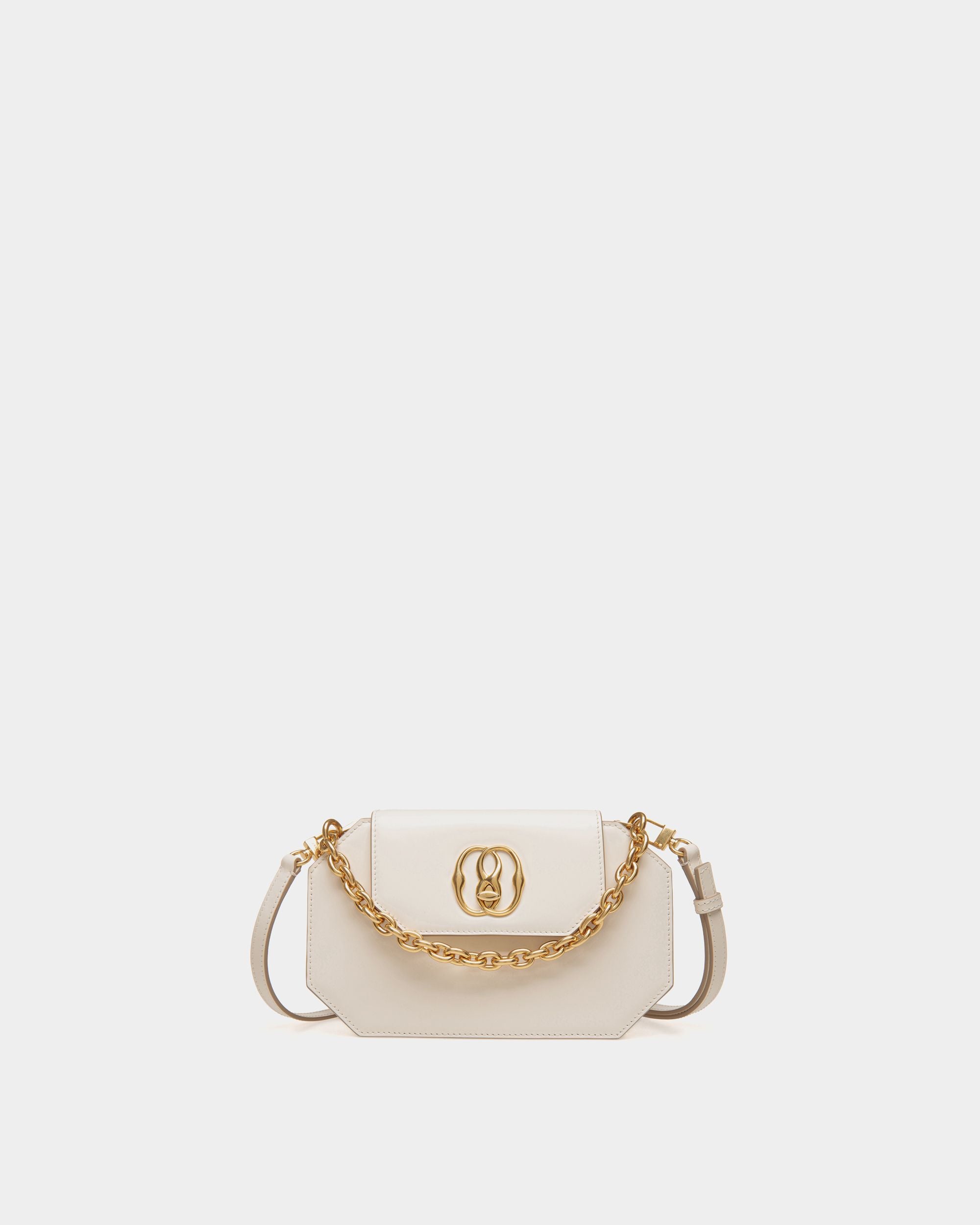 Women's Emblem Mini Bag in White Patent Leather | Bally | Still Life Front