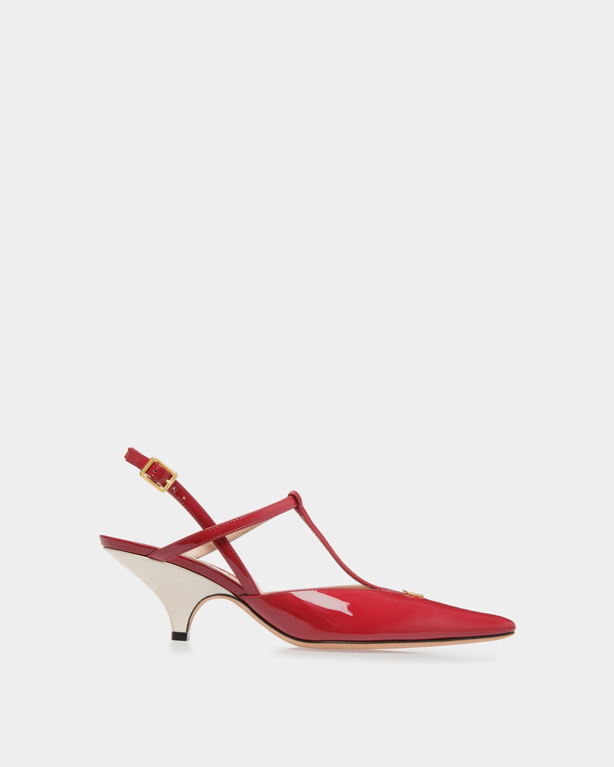 Karline | Women's Pumps | Ruby Red And Bone Leather | Bally | Still Life Side