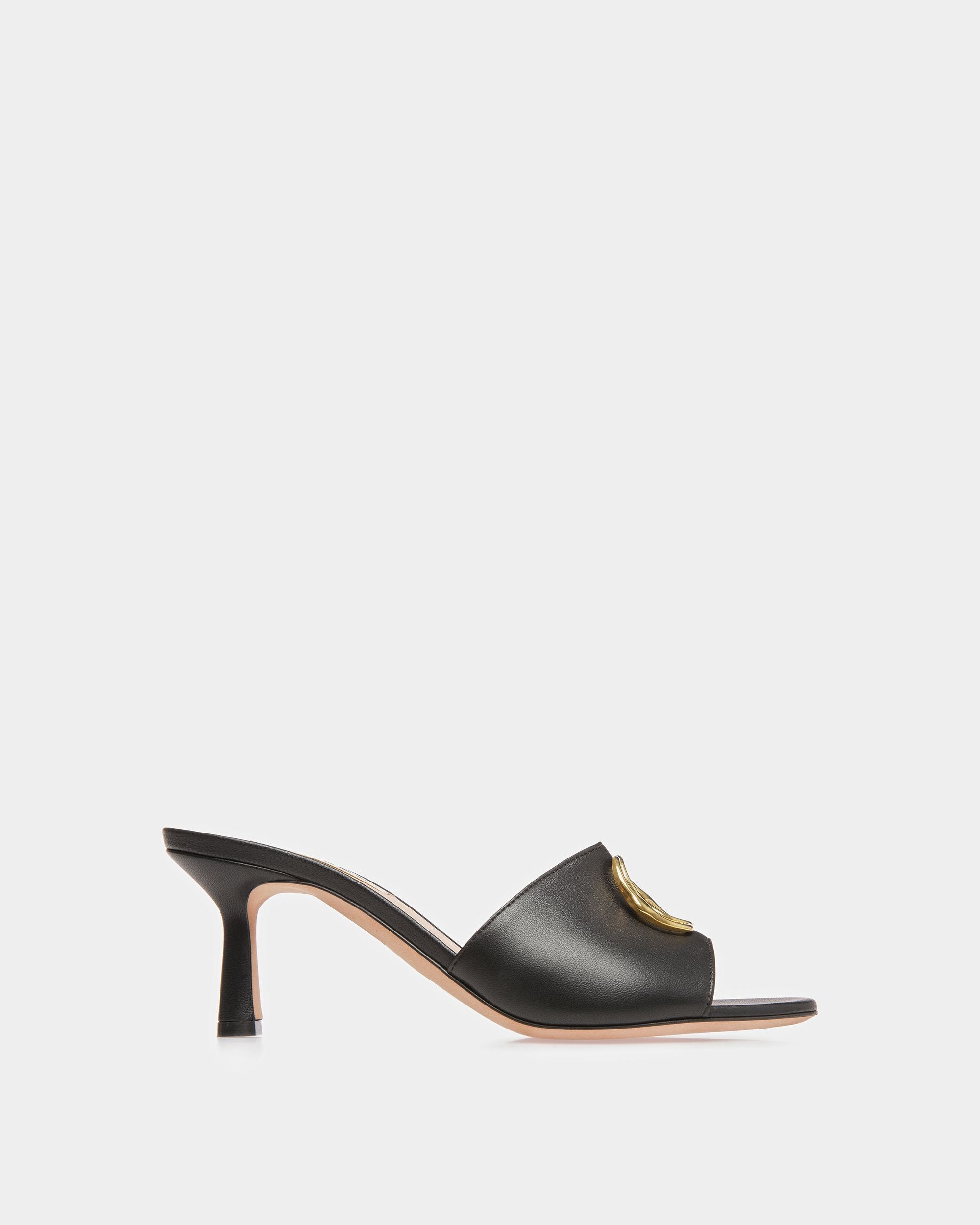 Women's Emblem Sandals In Black Leather | Bally | Still Life Side