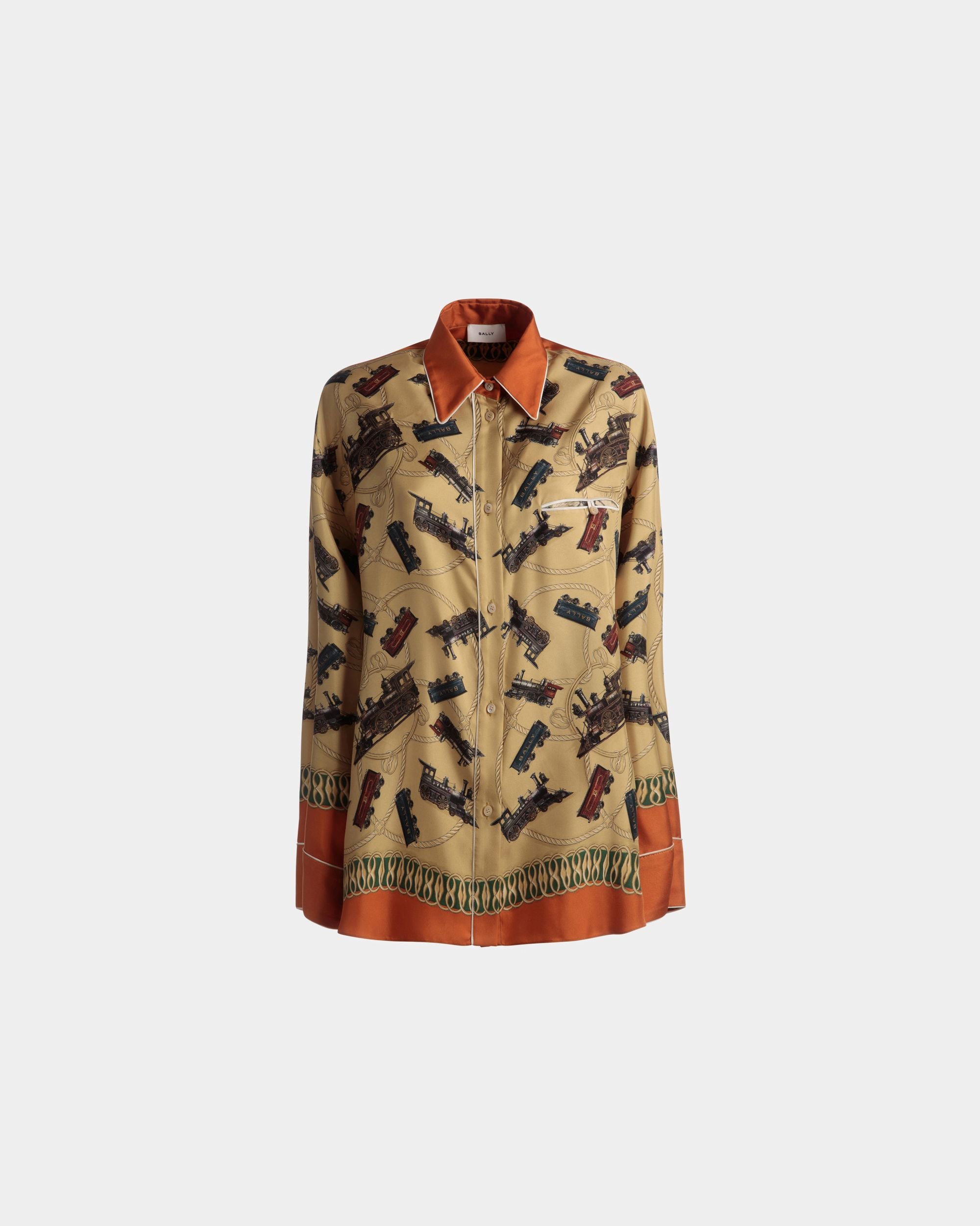 Train Print Shirt | Women's Shirt | Multicolor Silk | Bally | Still Life Front