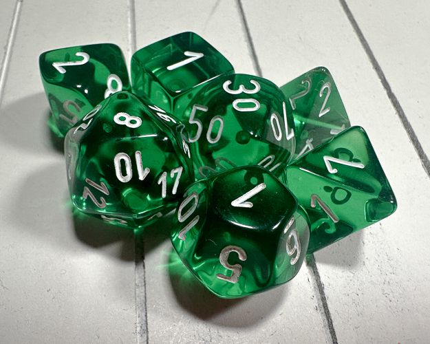 Polyhedral Dice Translucent Green (7 dice)