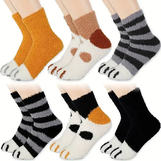 Women Winter Warm Fluffy Socks Home Floor Sleep Kawaii 3D Bear Cute Animal  Thick Fleece Fuzzy Sock Japanese Fashion Korean Style