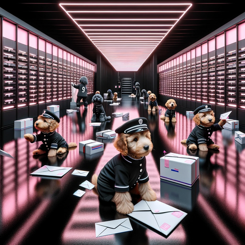 DALL·E 2023-11-13 14.07.31 - Create a variation of the high-end luxury mailroom scene, adhering to the black and pink brand aesthetic, with a focus on whimsy and futuristic design.png__PID:059aebcc-c14b-45ab-b177-f1a224082757