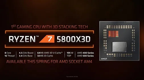 Infografía detallada sobre las especificaciones de la CPU AMD Ryzen 7 5800X3D presentada por Prime Tech Support, Miami.