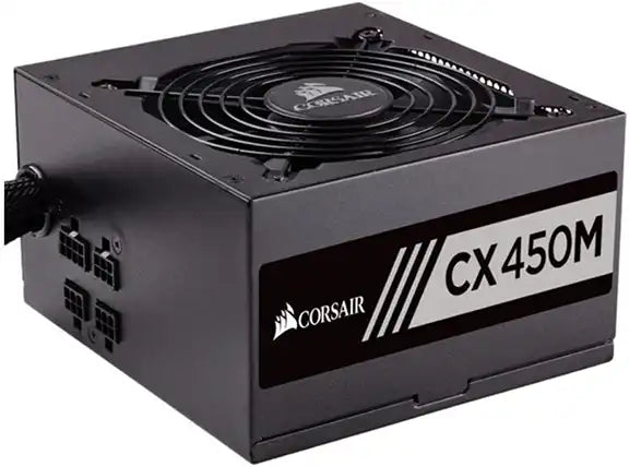 Guía de las mejores marcas de PSU para jugadores por Prime Tech Support para clientes de Gamers en Miami - Representación visual de la PSU (Unidad de fuente de alimentación) Corsair CX450 para jugadores en Miami