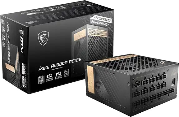 Guía de las mejores marcas de PSU para jugadores por Prime Tech Support for Gamers Clients en Miami - Representación visual de MSI MEG Ai1000P PCIe 5 PSU (Unidad de fuente de alimentación) para jugadores en Miami